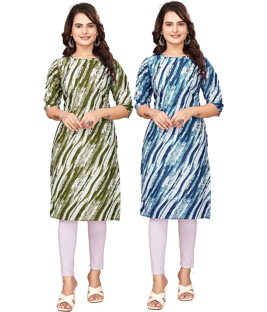 KHODAL KRUPA CRETION Crepe Printed Straight Women's Kurti - Green,Blue ( Pack of 2 ) - Kurtis, Tunics | Buy online on ZillyBuy