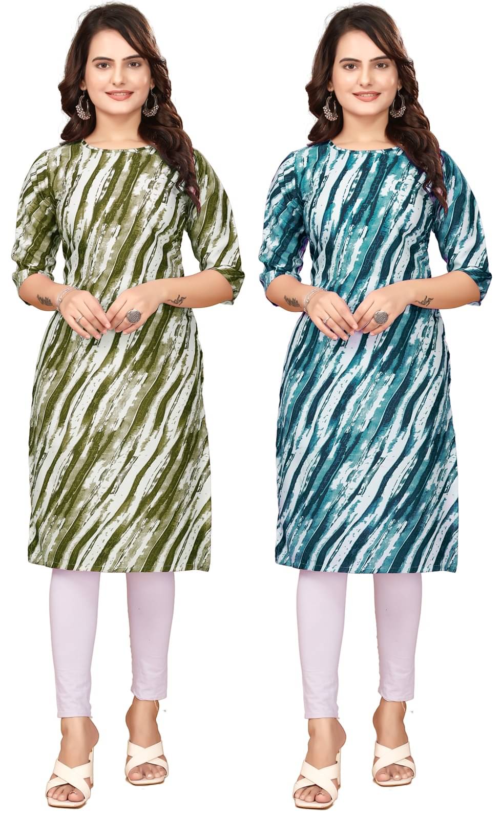 KHODAL KRUPA CRETION Crepe Printed Straight Women's Kurti - Green,Navy Blue ( Pack of 2 ) KHODAL KRUPA CRETION Crepe Printed Straight Women's Kurti - Green,Navy Blue ( Pack of 2 )