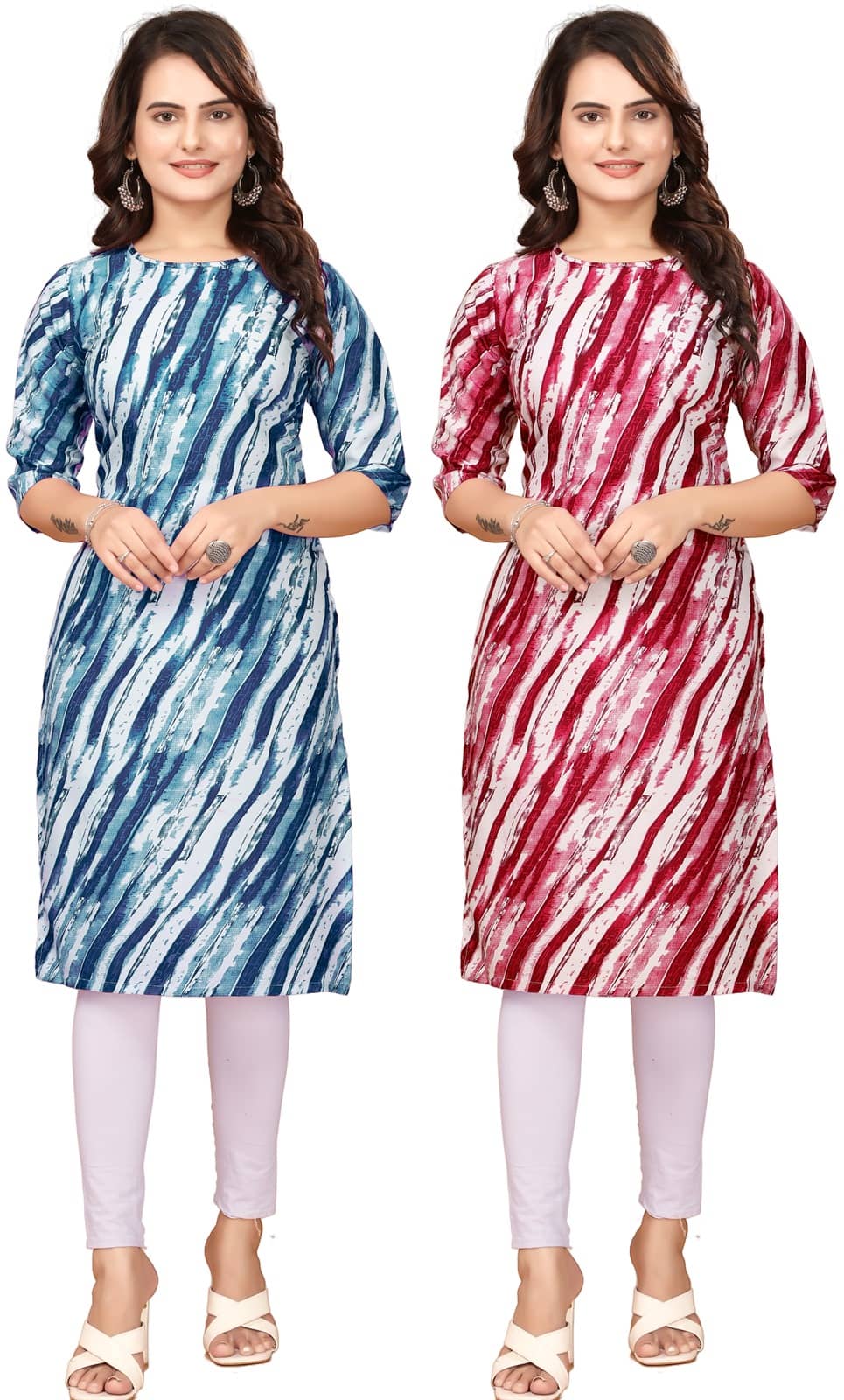 KHODAL KRUPA CRETION Crepe Printed Straight Women's Kurti - Blue,Red ( Pack of 2 ) - Kurtis, Tunics | Buy online on ZillyBuy
