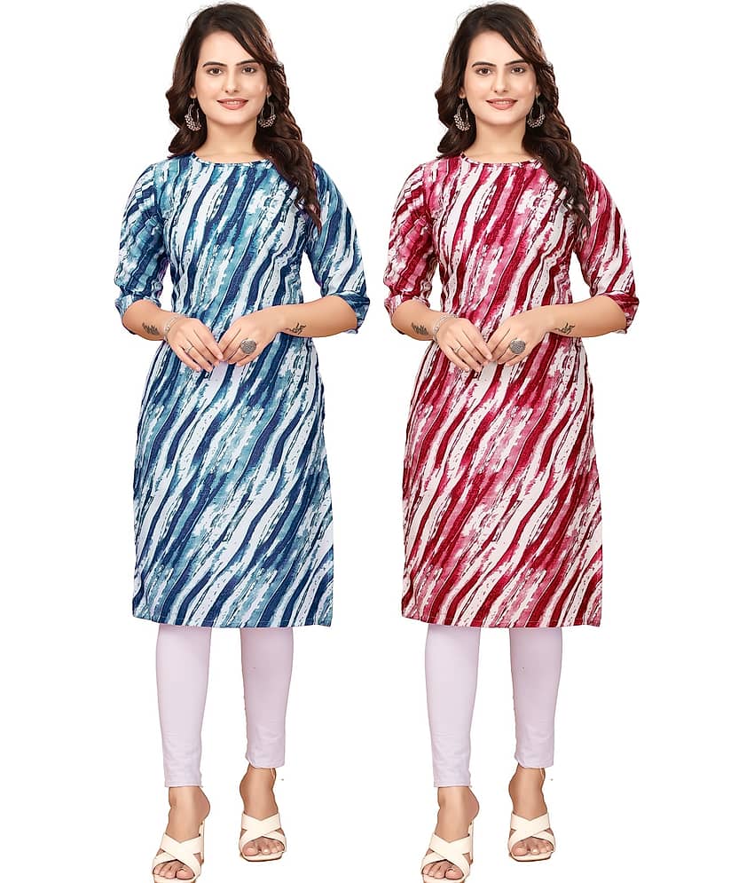 KHODAL KRUPA CRETION Crepe Printed Straight Women's Kurti - Blue,Red ( Pack of 2 ) - Kurtis, Tunics | Buy online on ZillyBuy