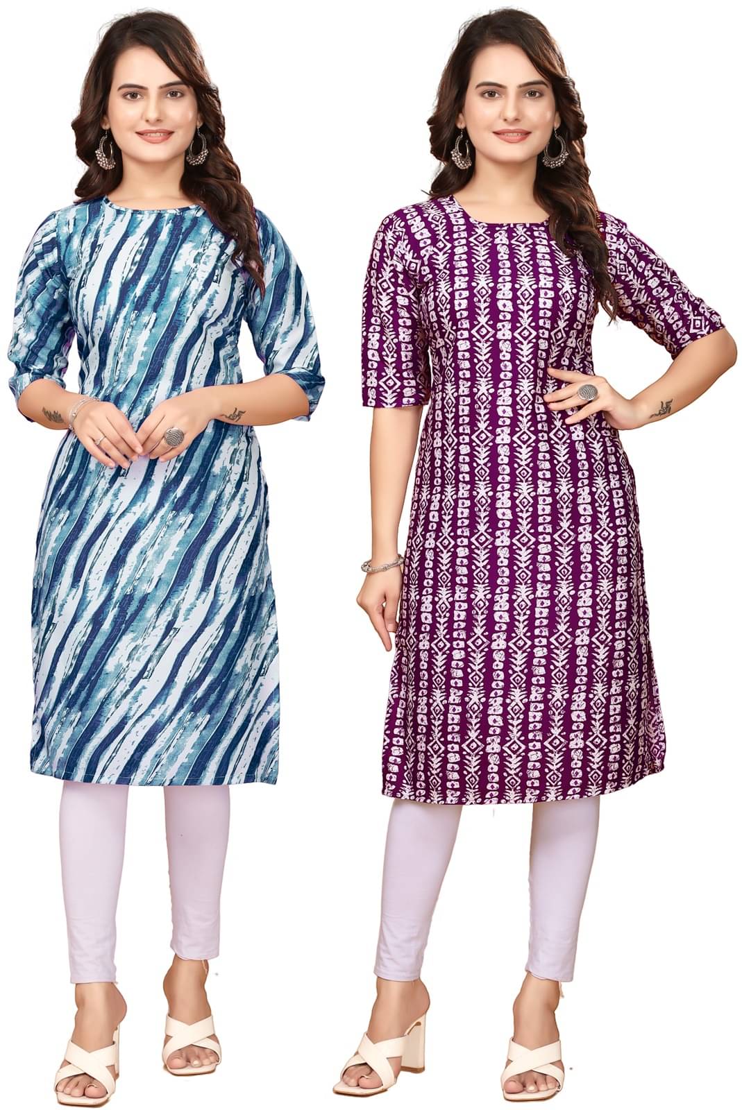     			KHODAL KRUPA CRETION Crepe Printed Straight Women's Kurti - Blue,Maroon ( Pack of 2 )