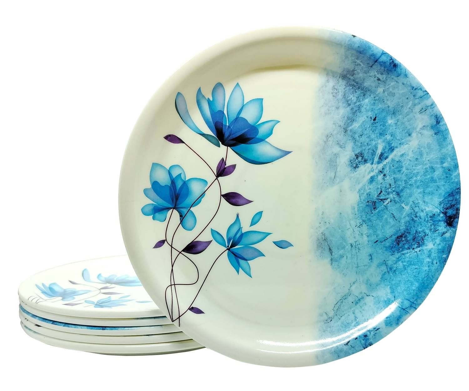     			Laserbot 6 Pcs Melamine Light Blue Half Plate