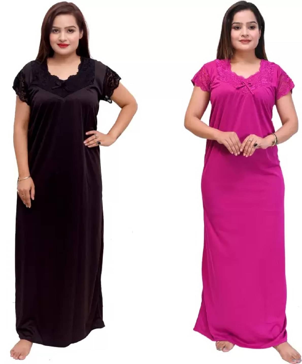     			MACGROW Pink Satin Women's Nightwear Nighty & Night Gowns ( Pack of 2 )