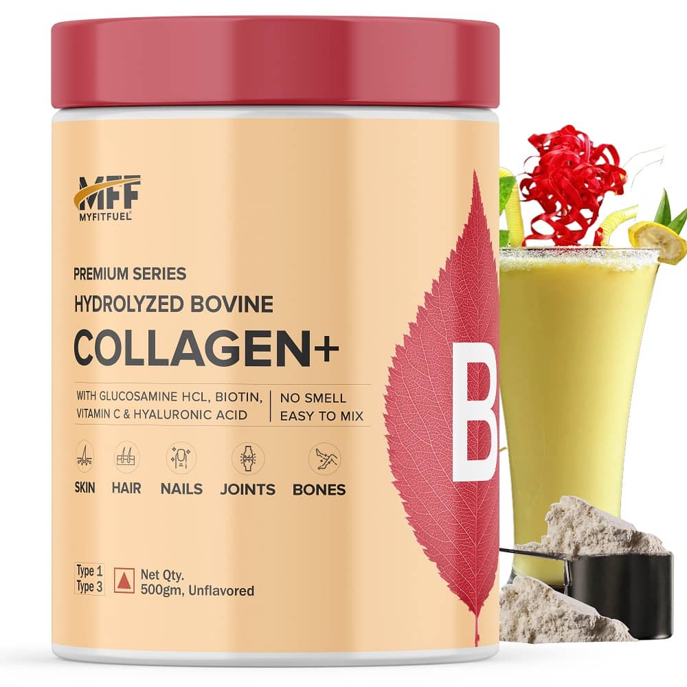 MyFitFuel Hydrolyzed Bovine Collagen with Hyaluronic Acid, Biotin, Zinc & VitaminC. 500g, Unflavored