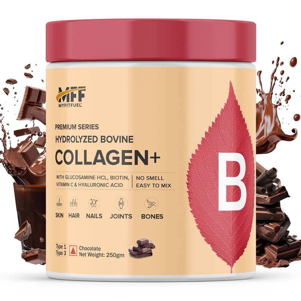 MyFitFuel Hydrolyzed Bovine Collagen with Hyaluronic Acid, Biotin, Zinc & Vitamin C. 250g, Chocolate
