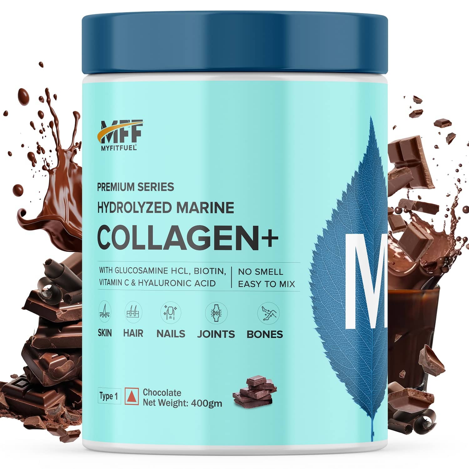 MyFitFuel Hydrolyzed Marine Collagen with Hyaluronic Acid, Biotin, Zinc & Vitamin C. 400g, Chocolate