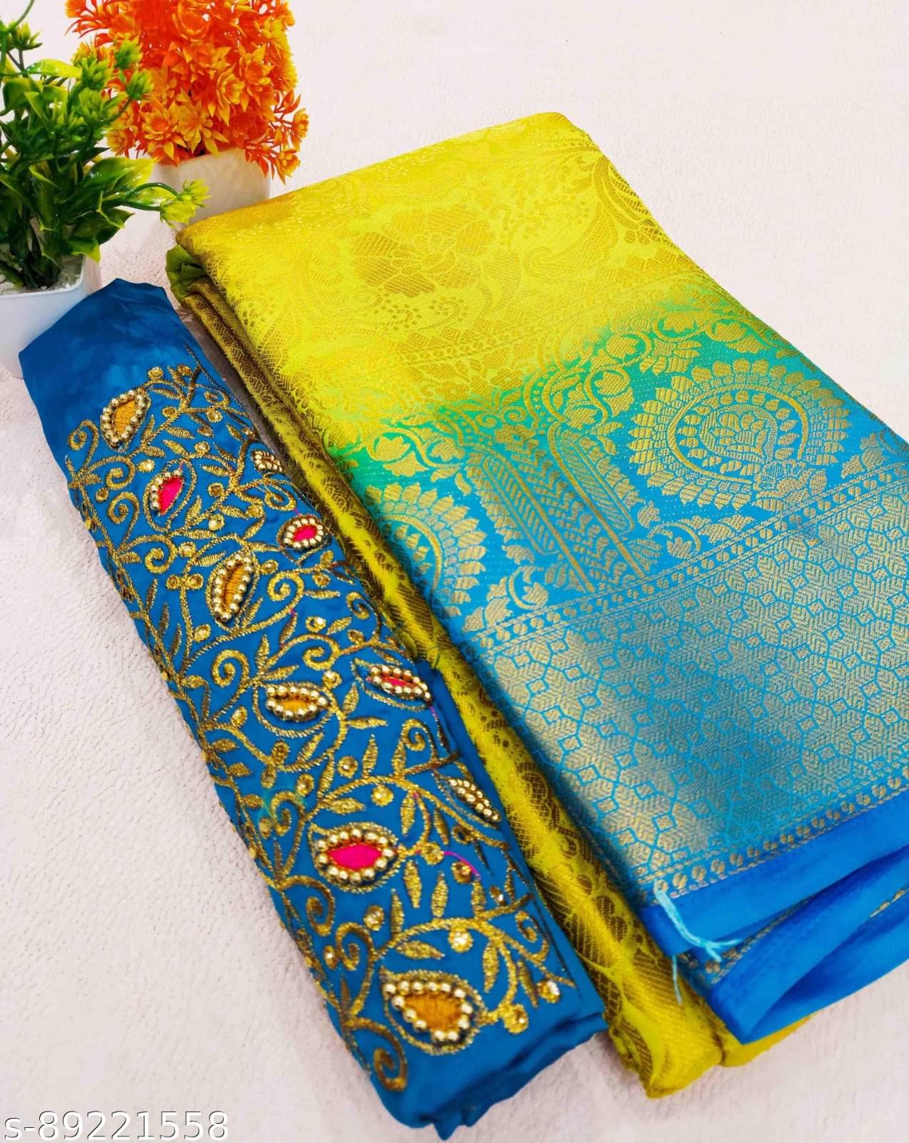     			Mysstre Kanjivaram Woven Saree With Unstitched Blouse Piece ( Teal )
