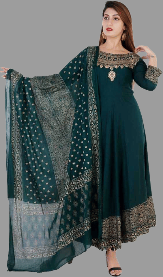 NUPITAL Rayon Printed Anarkali Women's Kurti with Dupatta - Blue ( Pack of 1 ) - Kurtis, Tunics | Buy online on ZillyBuy
