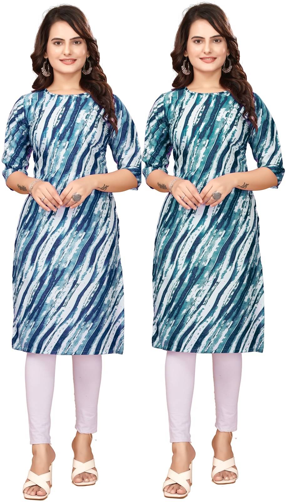     			P Crepe Printed Straight Women's Kurti - Blue,Navy Blue ( Pack of 2 )