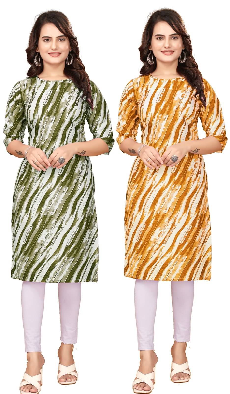 PEAFOWL INCORPORATION Crepe Printed Straight Women's Kurti - Green,Yellow ( Pack of 2 ) PEAFOWL INCORPORATION Crepe Printed Straight Women's Kurti - Green,Yellow ( Pack of 2 )
