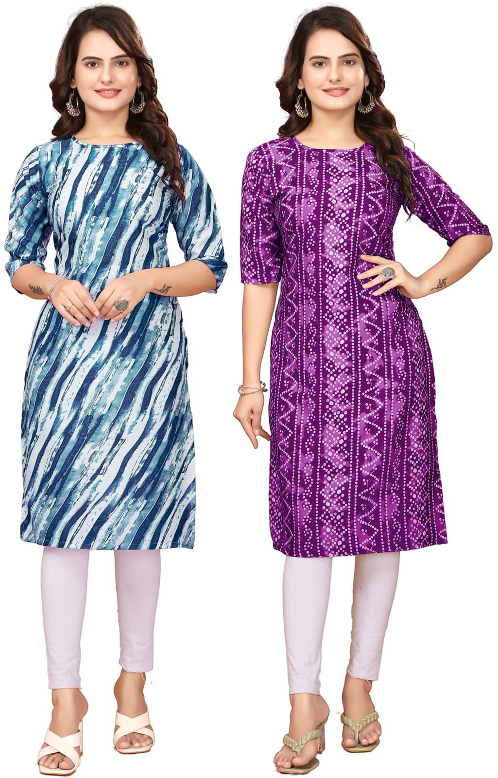 PEAFOWL INCORPORATION Crepe Printed Straight Women's Kurti - Blue,Purple ( Pack of 2 ) PEAFOWL INCORPORATION Crepe Printed Straight Women's Kurti - Blue,Purple ( Pack of 2 )