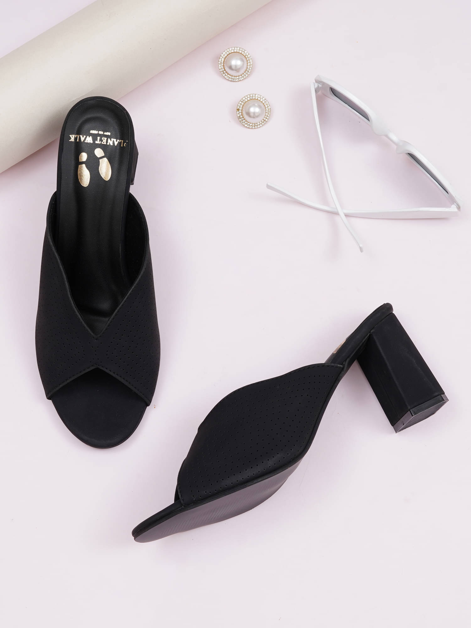 PLANET WALK Black Women's Slip On Heels PLANET WALK Black Women's Slip On Heels