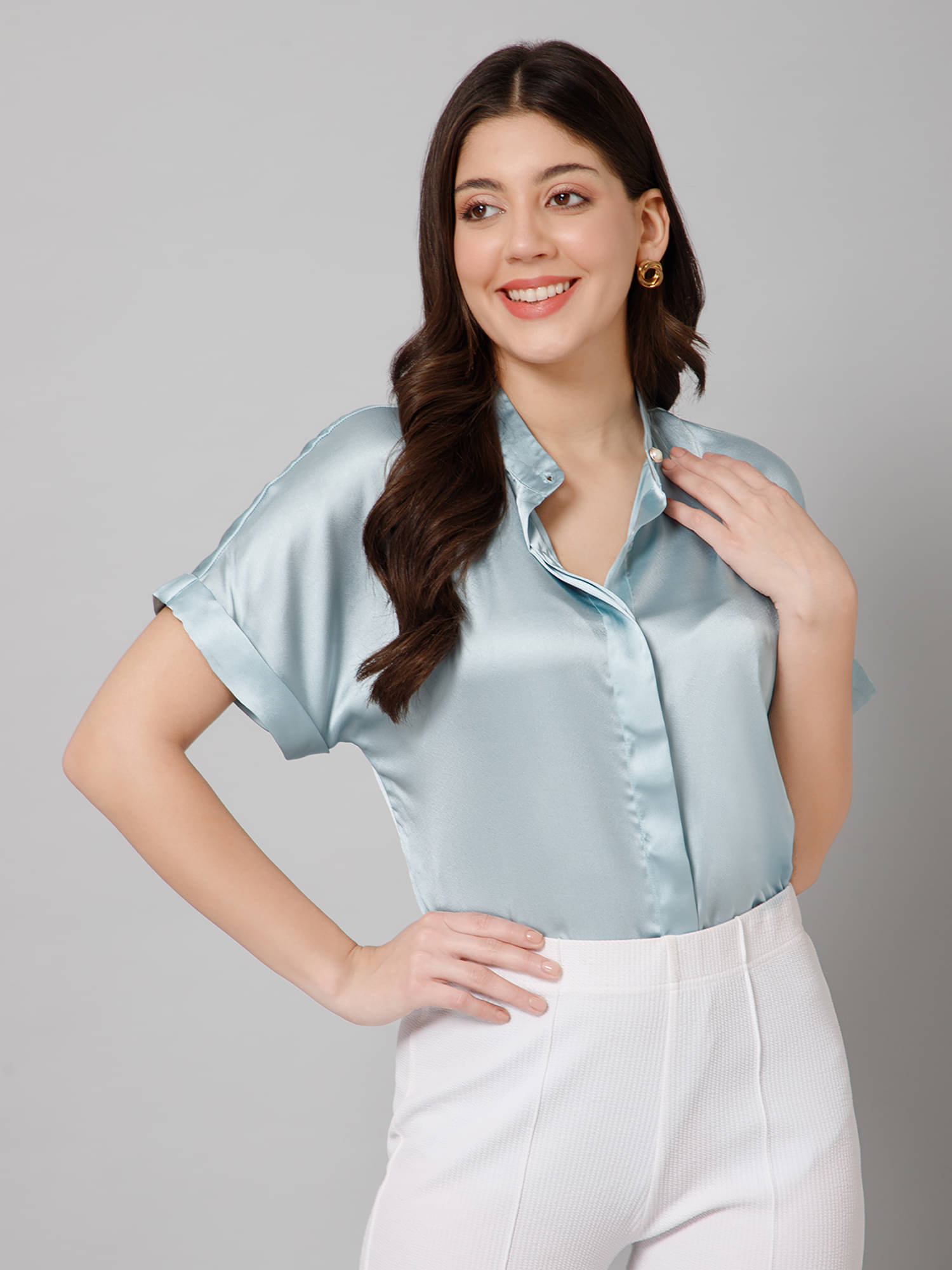     			Purys Women's Satin Regular Top ( Green )