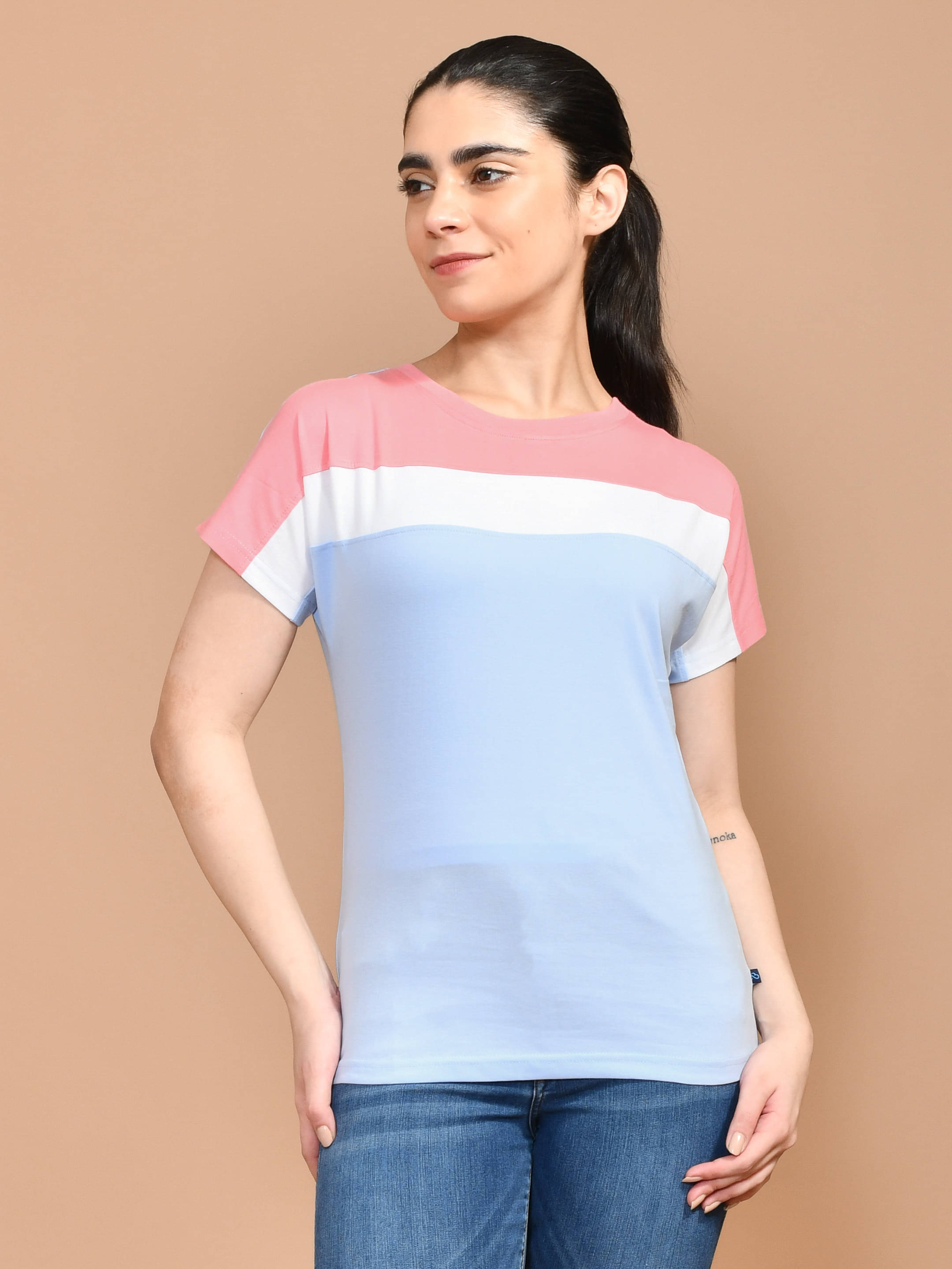 SKYKNIT Women's Cotton Blend Regular Top ( Blue ) SKYKNIT Women's Cotton Blend Regular Top ( Blue )