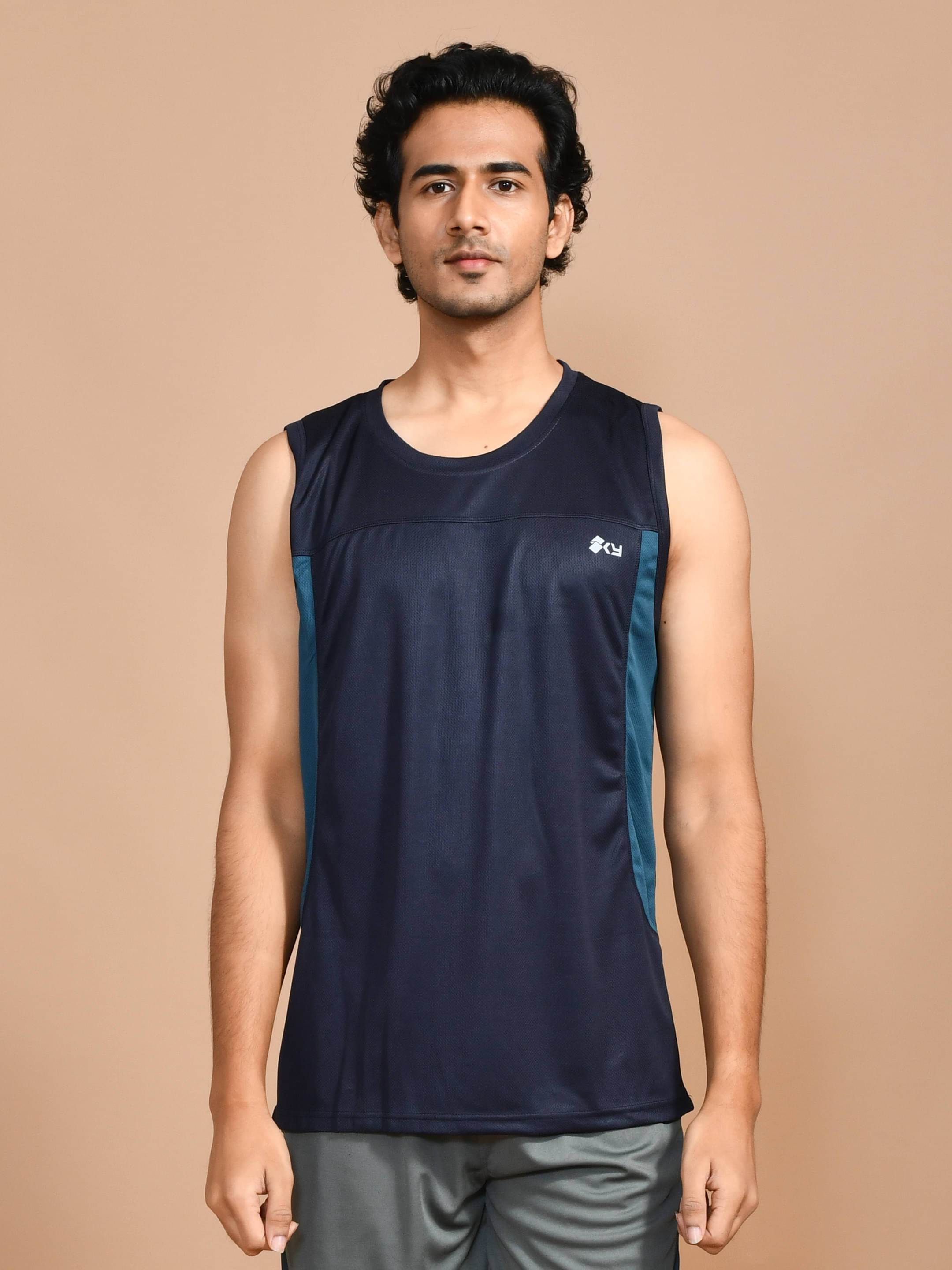 SKYKNIT Pack of 1 Lycra Gym Vest For Men ( Navy Blue ) SKYKNIT Pack of 1 Lycra Gym Vest For Men ( Navy Blue )