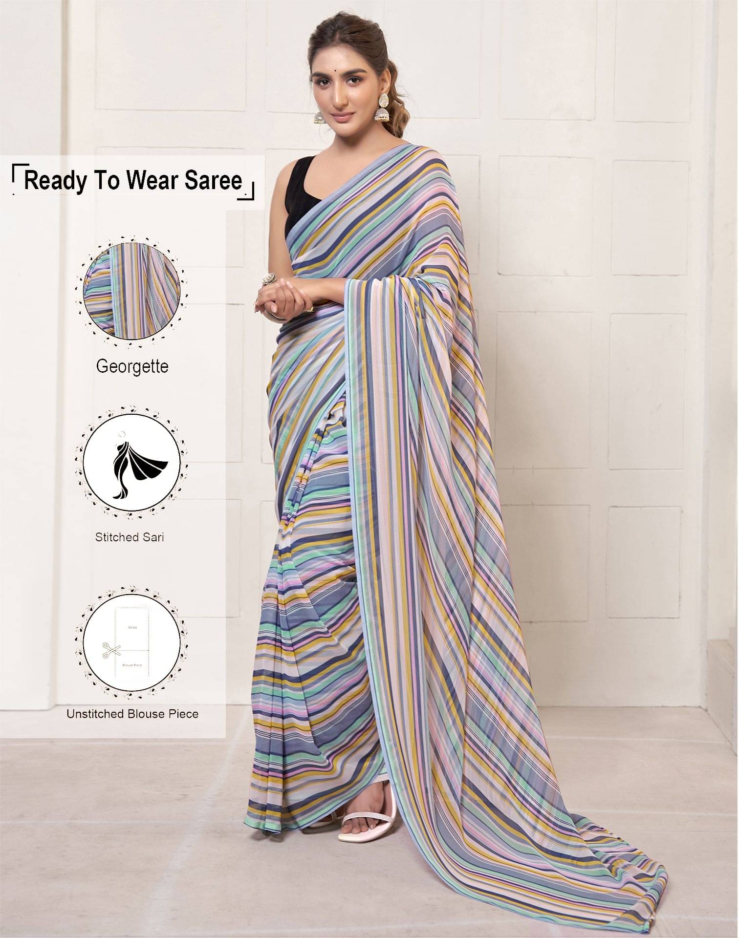     			Samah Georgette Printed Saree With Unstitched Blouse Piece ( Multicolor )