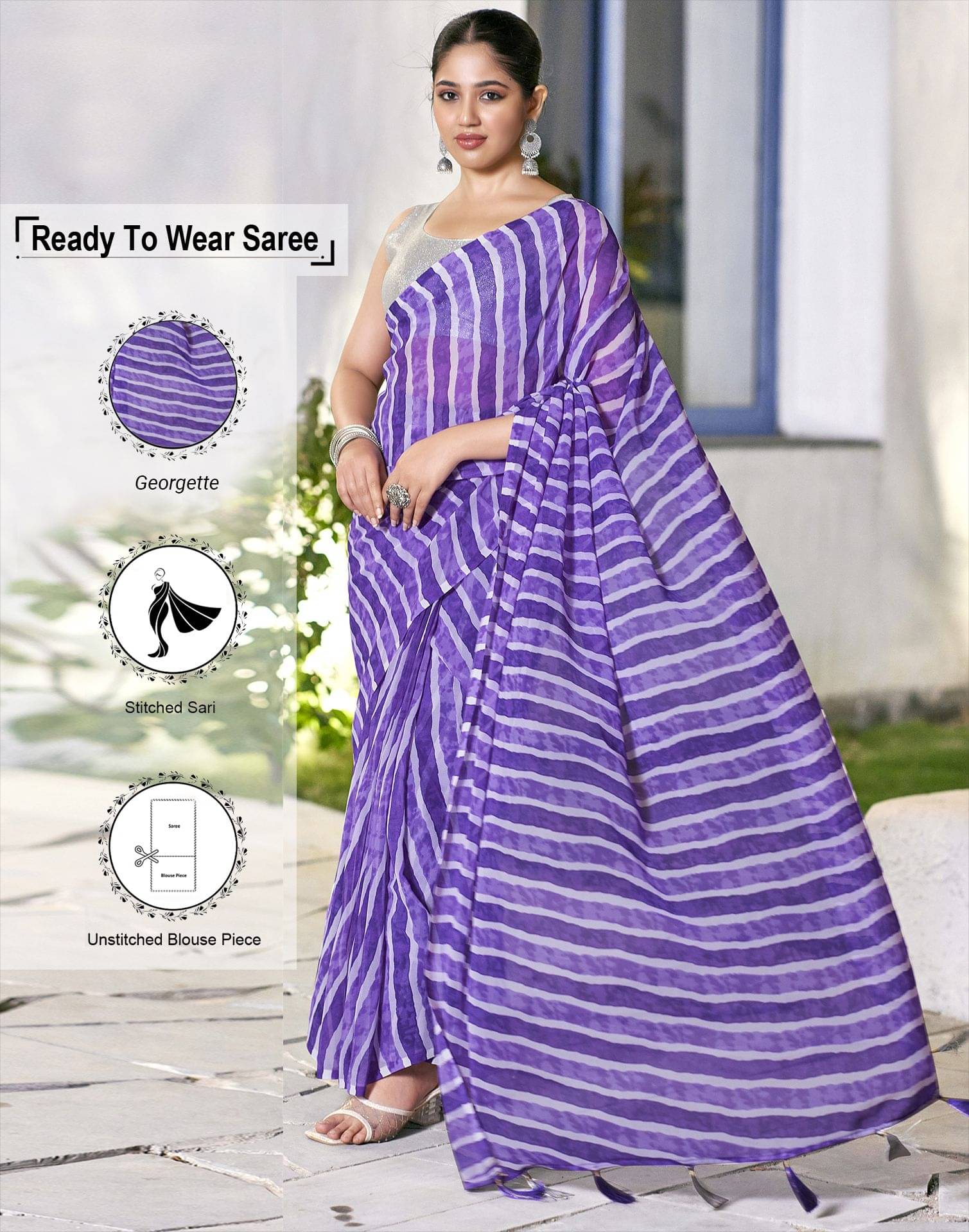 Satrani Georgette Printed Saree With Unstitched Blouse Piece ( Purple ) Satrani Georgette Printed Saree With Unstitched Blouse Piece ( Purple )