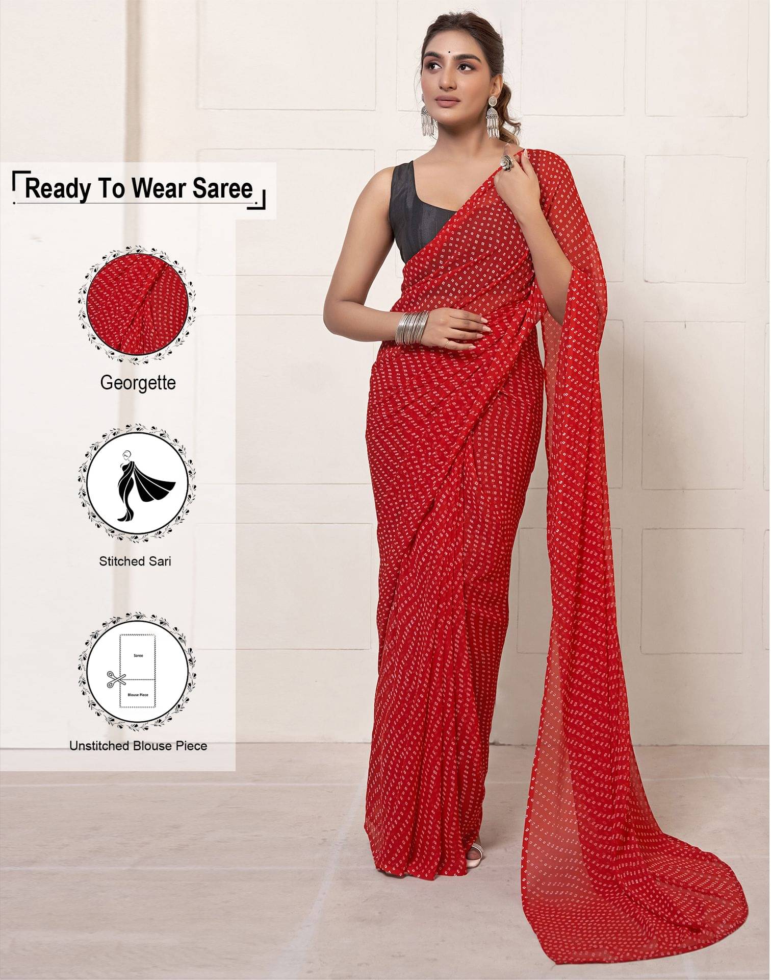     			Satrani Georgette Printed Saree With Unstitched Blouse Piece ( Red )