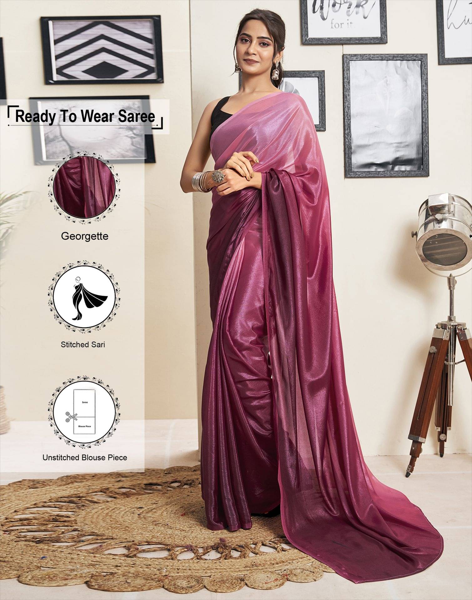     			Satrani Georgette Solid Saree With Unstitched Blouse Piece ( Maroon )