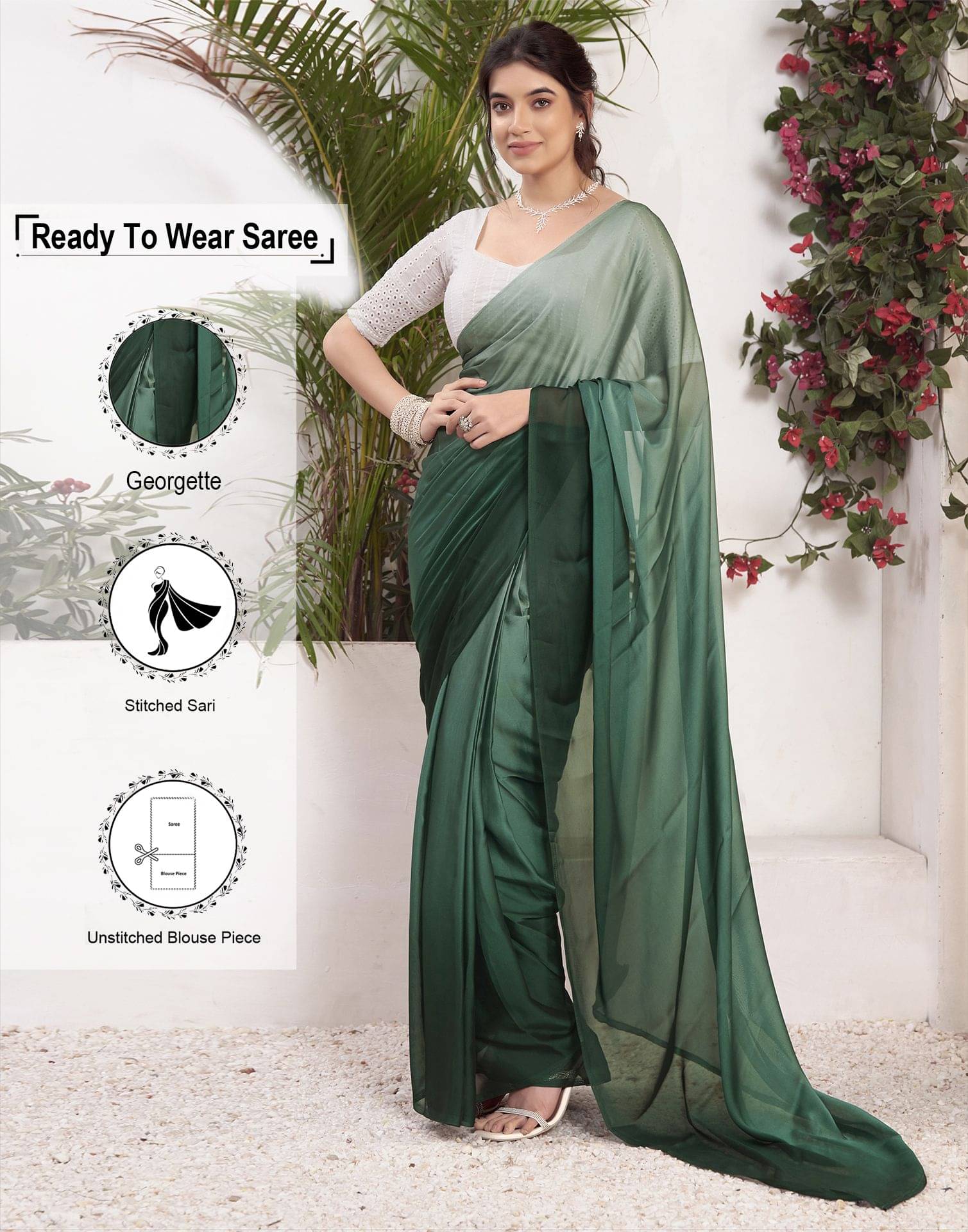 Satrani Georgette Solid Ready to Wear Saree With Unstitched Blouse Piece ( Mint Green ) Satrani Georgette Solid Ready to Wear Saree With Unstitched Blouse Piece ( Mint Green )