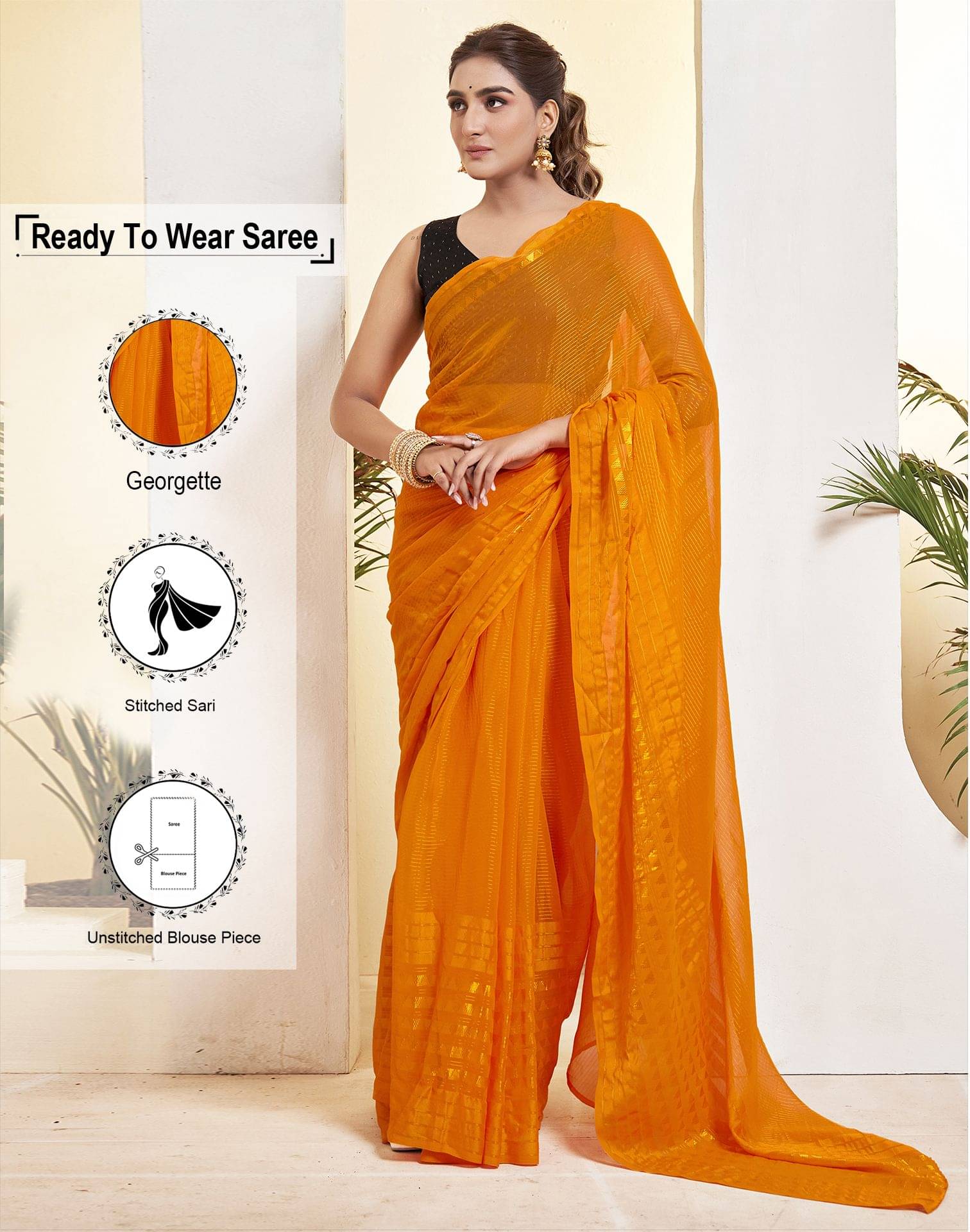 Satrani Georgette Woven Saree With Unstitched Blouse Piece ( Orange ) Satrani Georgette Woven Saree With Unstitched Blouse Piece ( Orange )