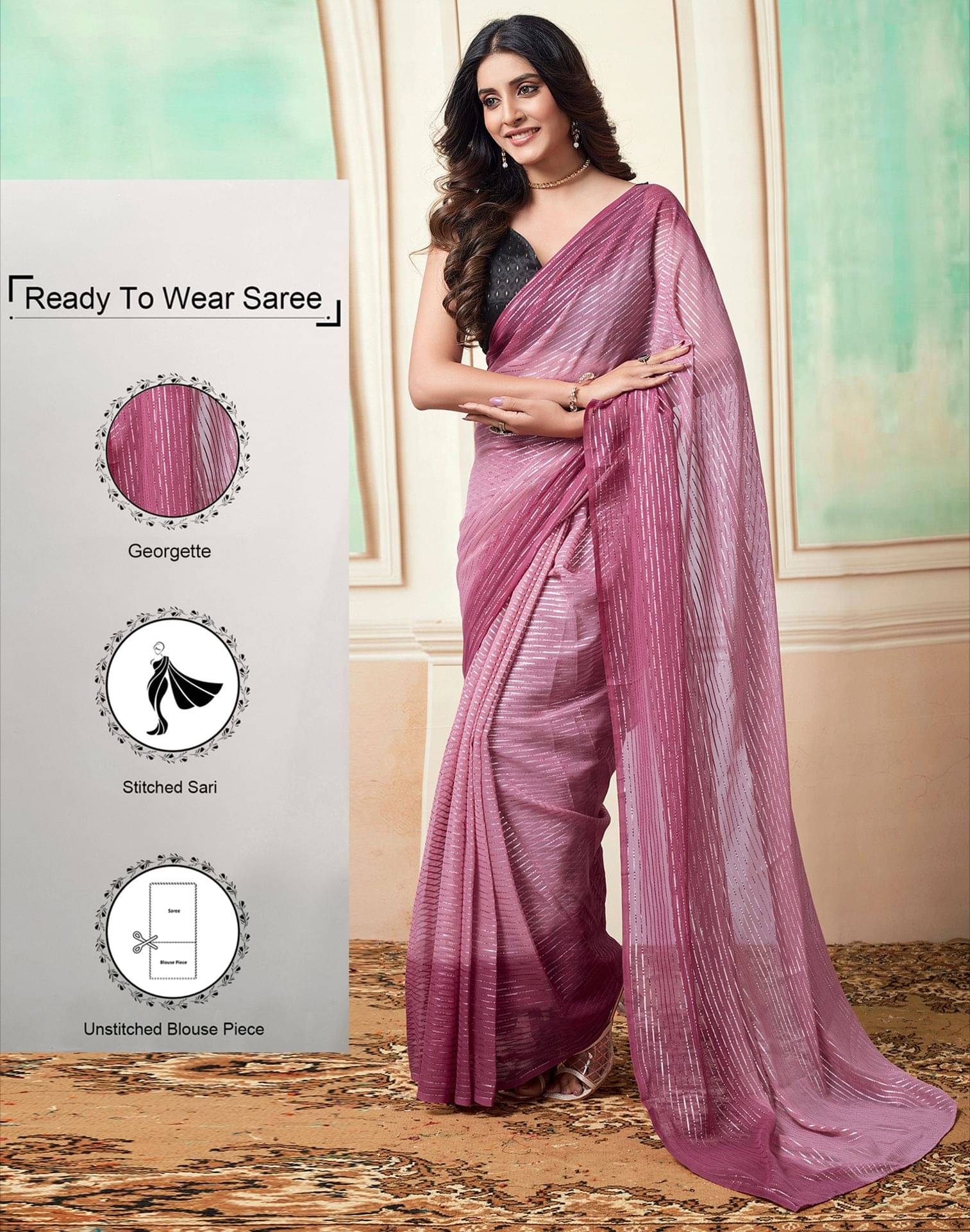     			Satrani Georgette Woven Ready to Wear Saree With Unstitched Blouse Piece ( Pink )