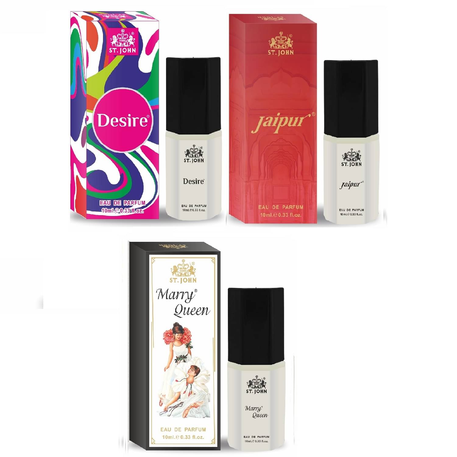 St. John Desire & Jaipur & Marry queen 10ml each Pocket Perfume for Men 10 ml ( Pack of 3 ) St. John Desire & Jaipur & Marry queen 10ml each Pocket Perfume for Men 10 ml ( Pack of 3 )