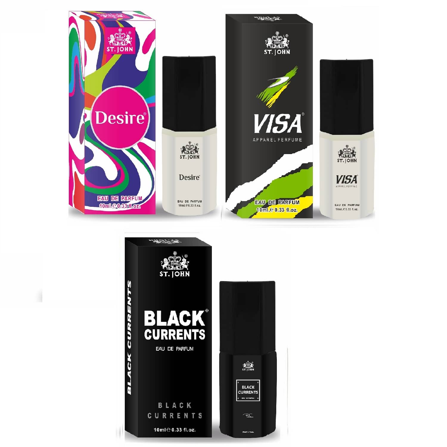 St. John Desire & Visa & Black Current 10ml each Pocket Perfume for Men 10 ml ( Pack of 3 )