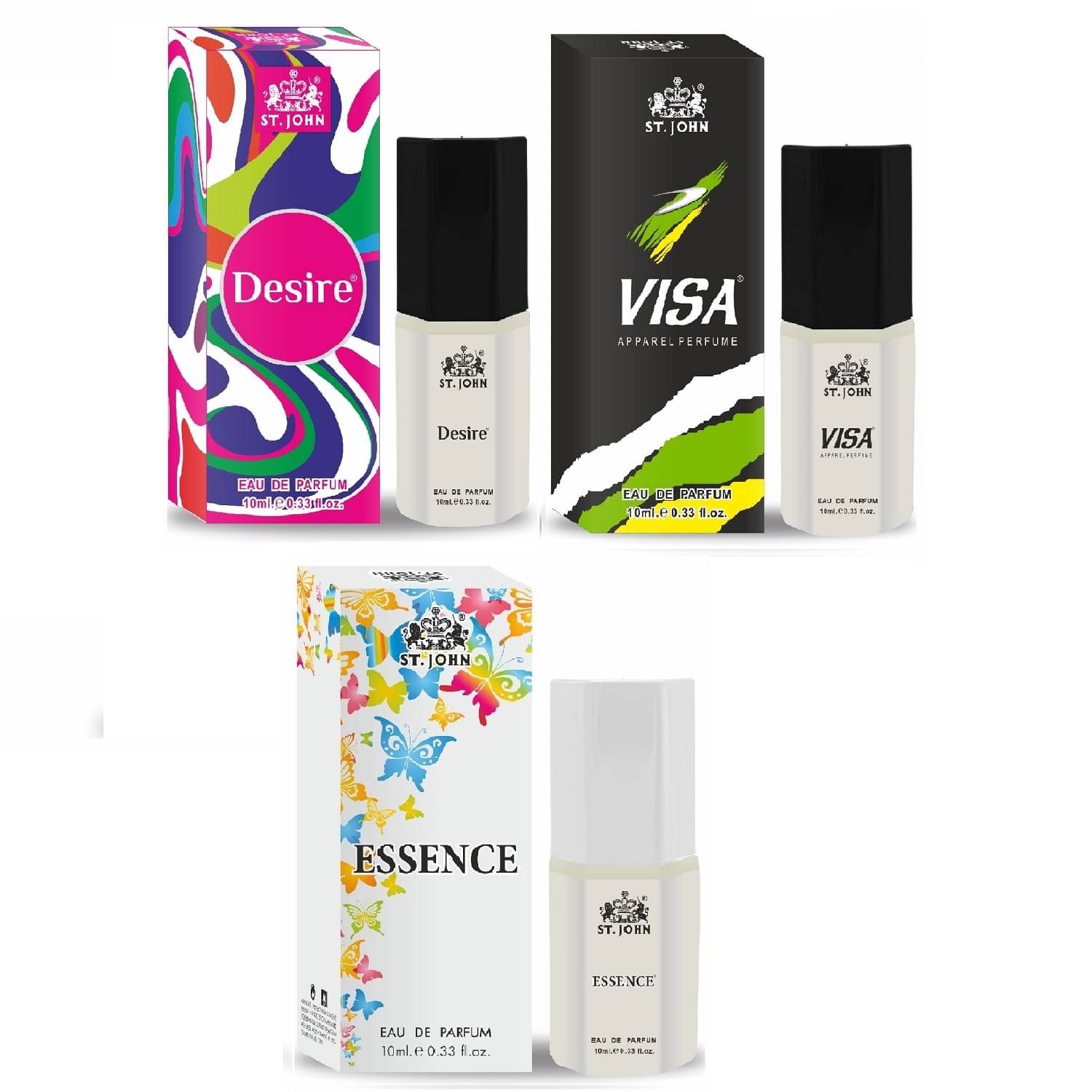 St. John Desire & visa & essence 10ml each Pocket Perfume for Men 10 ml ( Pack of 3 ) St. John Desire & visa & essence 10ml each Pocket Perfume for Men 10 ml ( Pack of 3 )