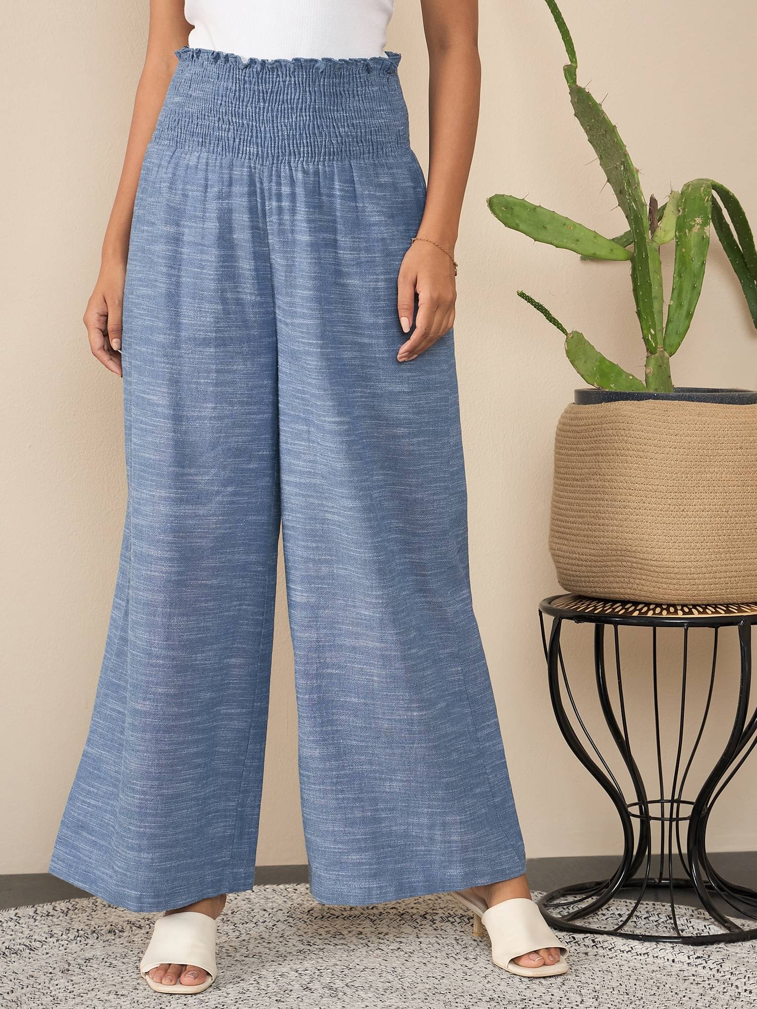 StyleStone Blue Denim Wide leg Women's Palazzos ( Pack of 1 ) StyleStone Blue Denim Wide leg Women's Palazzos ( Pack of 1 )