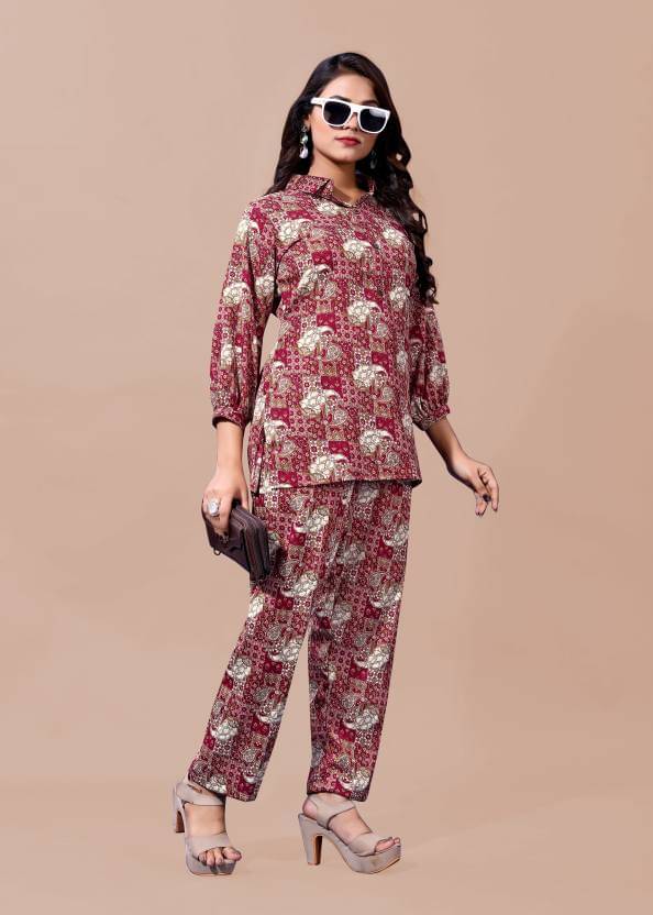 THE PRIVATE LABLE Women Printed Kurta With Trousers Co-Ord Set ( Maroon ) THE PRIVATE LABLE Women Printed Kurta With Trousers Co-Ord Set ( Maroon )