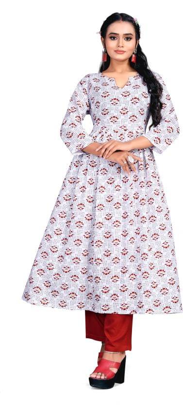 THE PRIVATE LABLE Rayon Printed Kurti With Pants Women's Stitched Salwar Suit - White ( Pack of 1 ) THE PRIVATE LABLE Rayon Printed Kurti With Pants Women's Stitched Salwar Suit - White ( Pack of 1 )