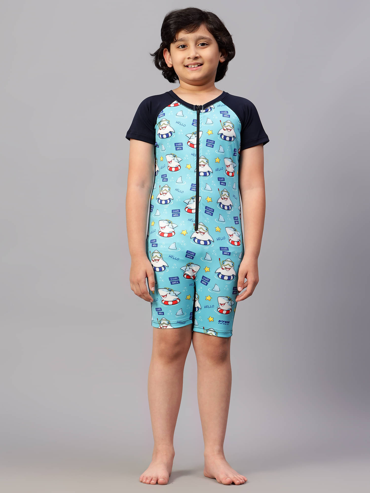 VIVA SWIMMING OKSS-359 Half Sleeves Swimwear Suit Costume for Kids For Practicing Swimming, Diving, Cycling, Aerobics     			VIVA SWIMMING OKSS-359 Half Sleeves Swimwear Suit Costume for Kids For Practicing Swimming, Diving, Cycling, Aerobics