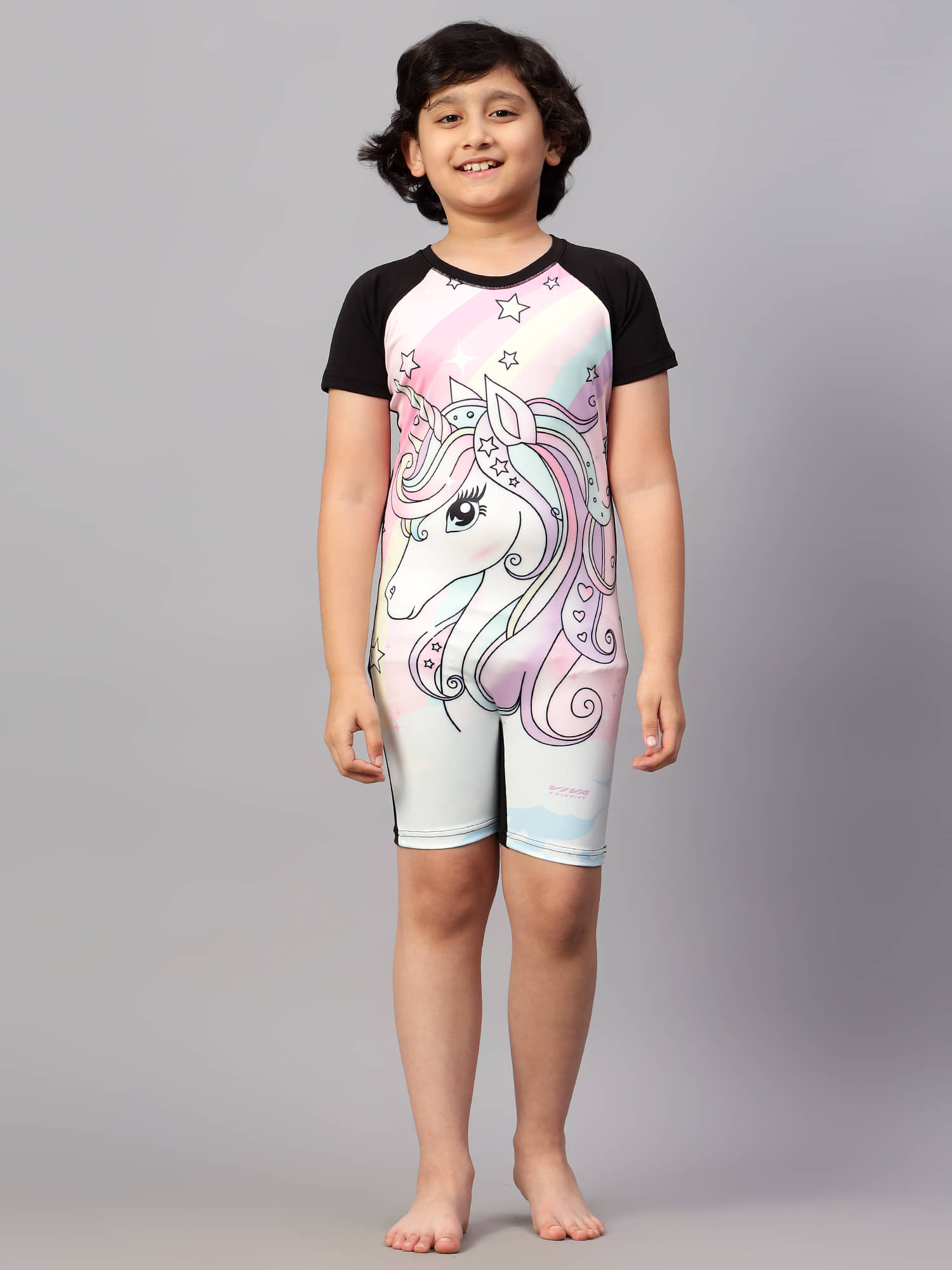 VIVA SWIMMING OKSS-359 Half Sleeves Swimwear Suit Costume for Kids For Practicing Swimming, Diving, Cycling, Aerobics     			VIVA SWIMMING OKSS-359 Half Sleeves Swimwear Suit Costume for Kids For Practicing Swimming, Diving, Cycling, Aerobics