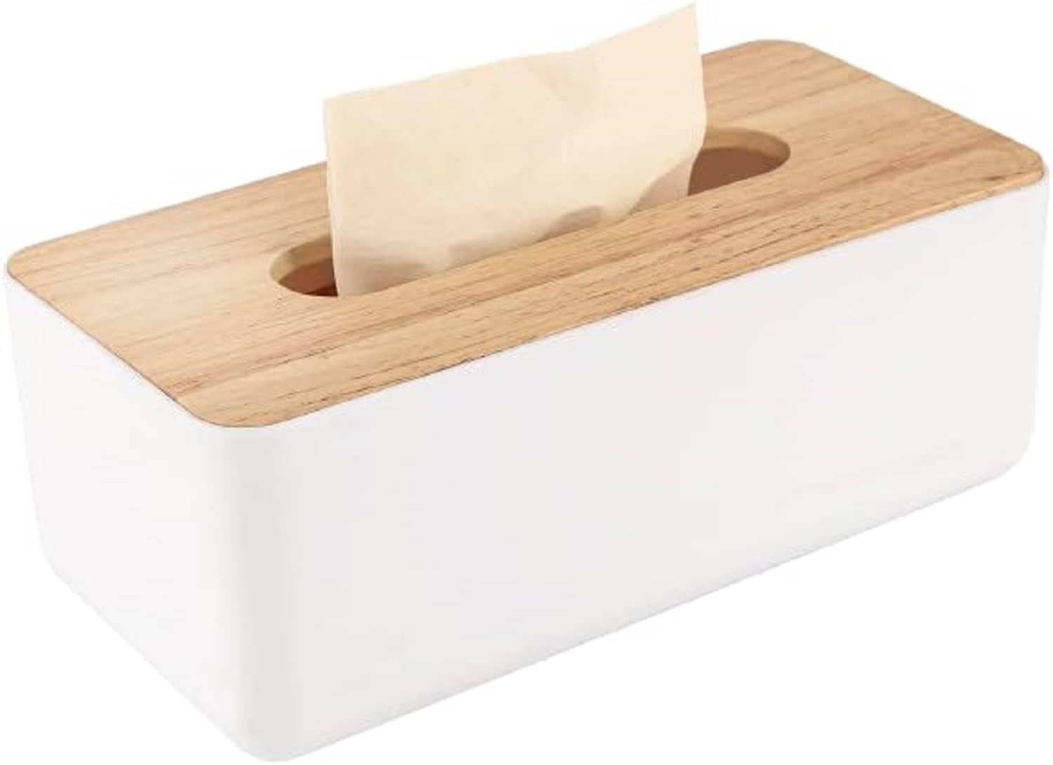 Wooden Tissue Paper Holder Box Organizer for Car Decor Home, Wooden Cover Plastic Tissue Box Holder for Storage on Bathroom, Countertop, Bedroom Dresser, Night Stand, Desk