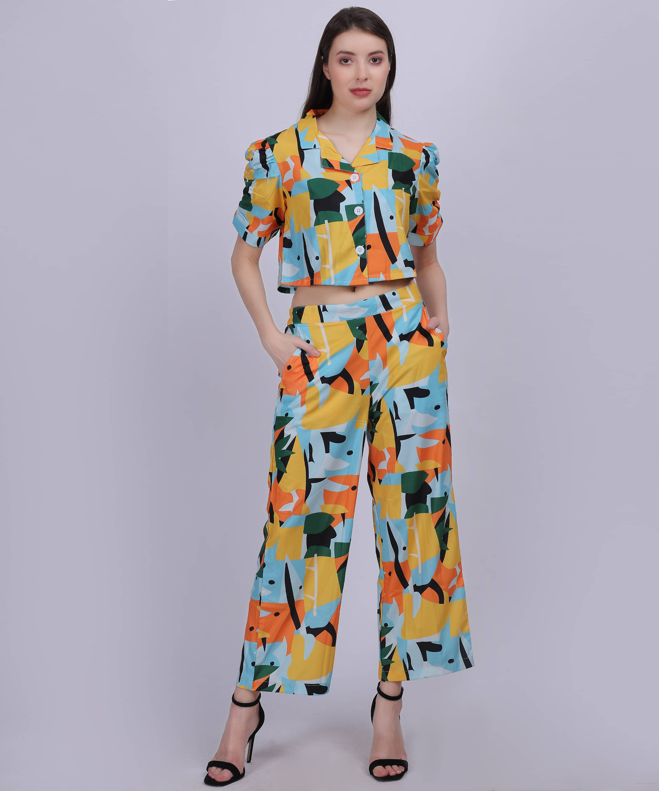     			aumbe Women Printed Top With Trousers Co-Ord Set ( Blue )