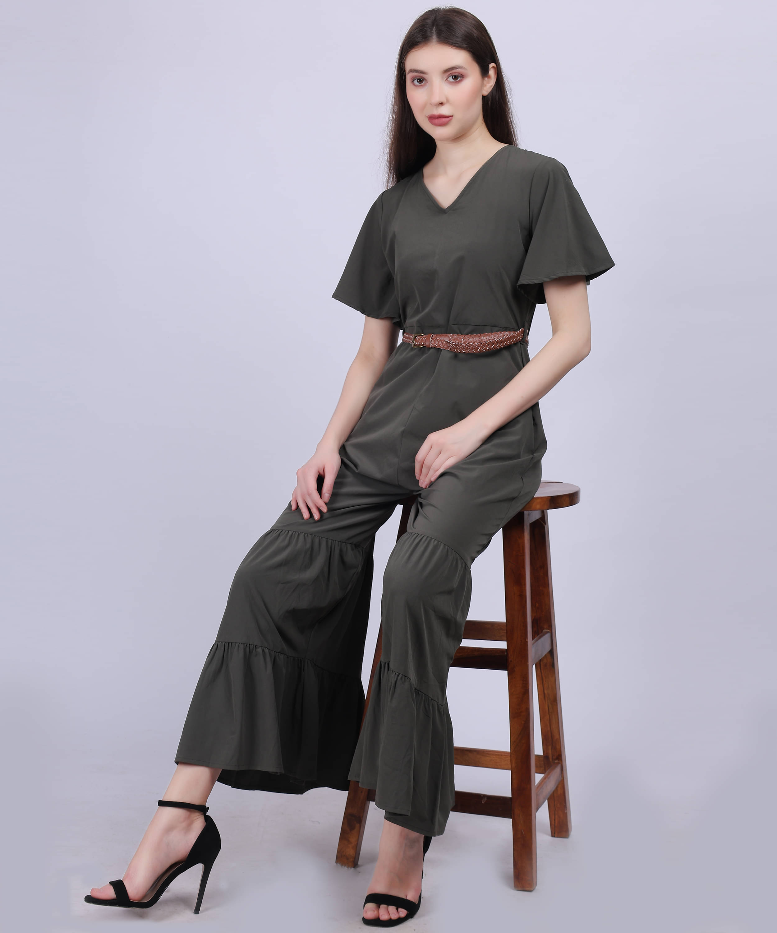 aumbe Olive Polyester Regular Fit Women's Jumpsuit ( Pack of 1 )     			aumbe Olive Polyester Regular Fit Women's Jumpsuit ( Pack of 1 )