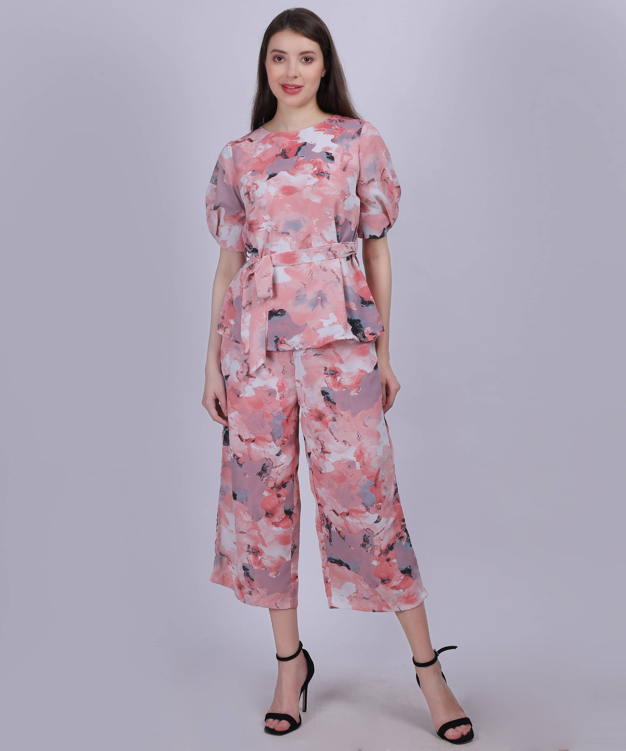     			aumbe Women Printed Tunic With Trousers Co-Ord Set ( Pink )