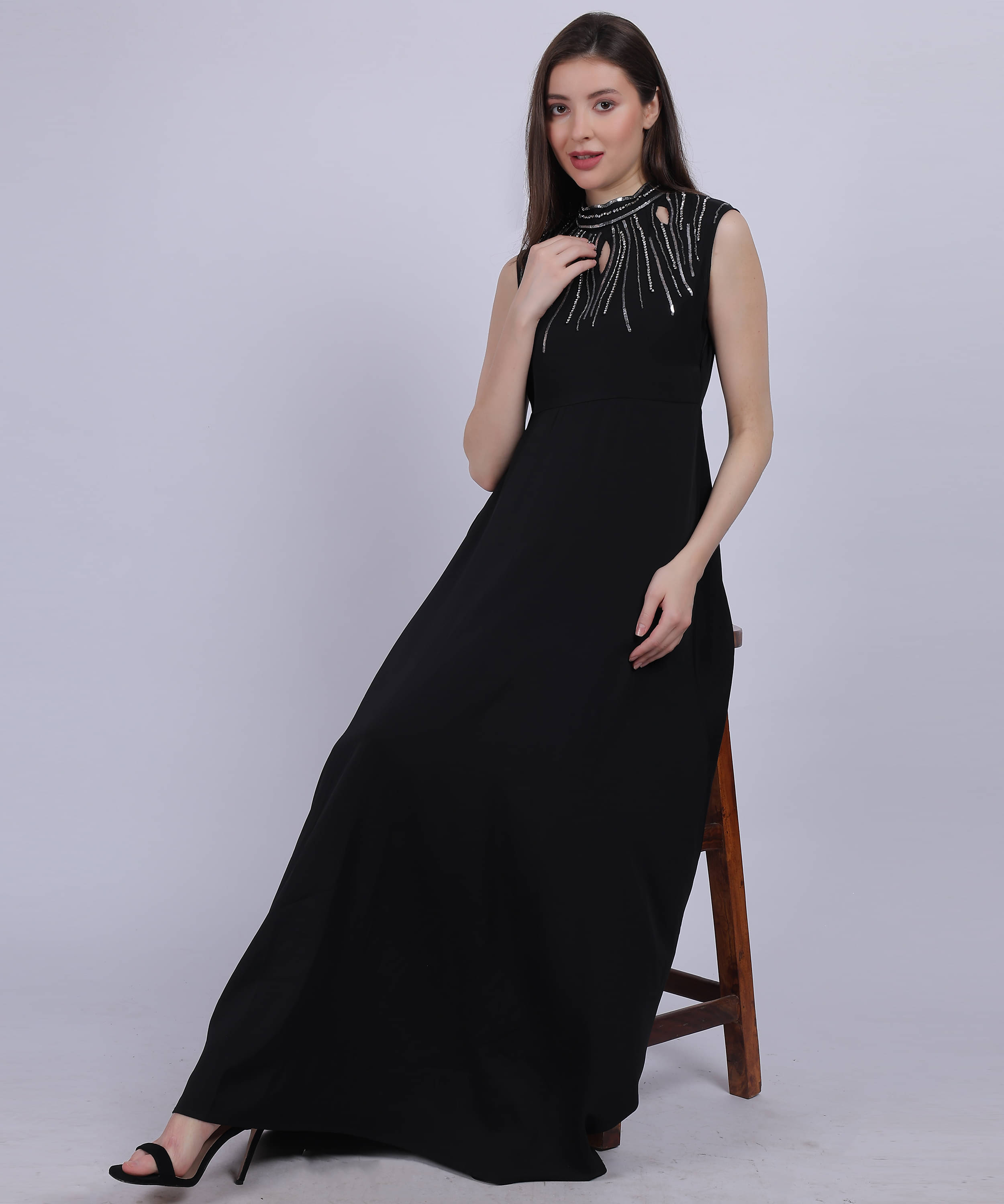 aumbe Women Polyester Embellished Fit & Flare Dress ( Black )     			aumbe Women Polyester Embellished Fit & Flare Dress ( Black )