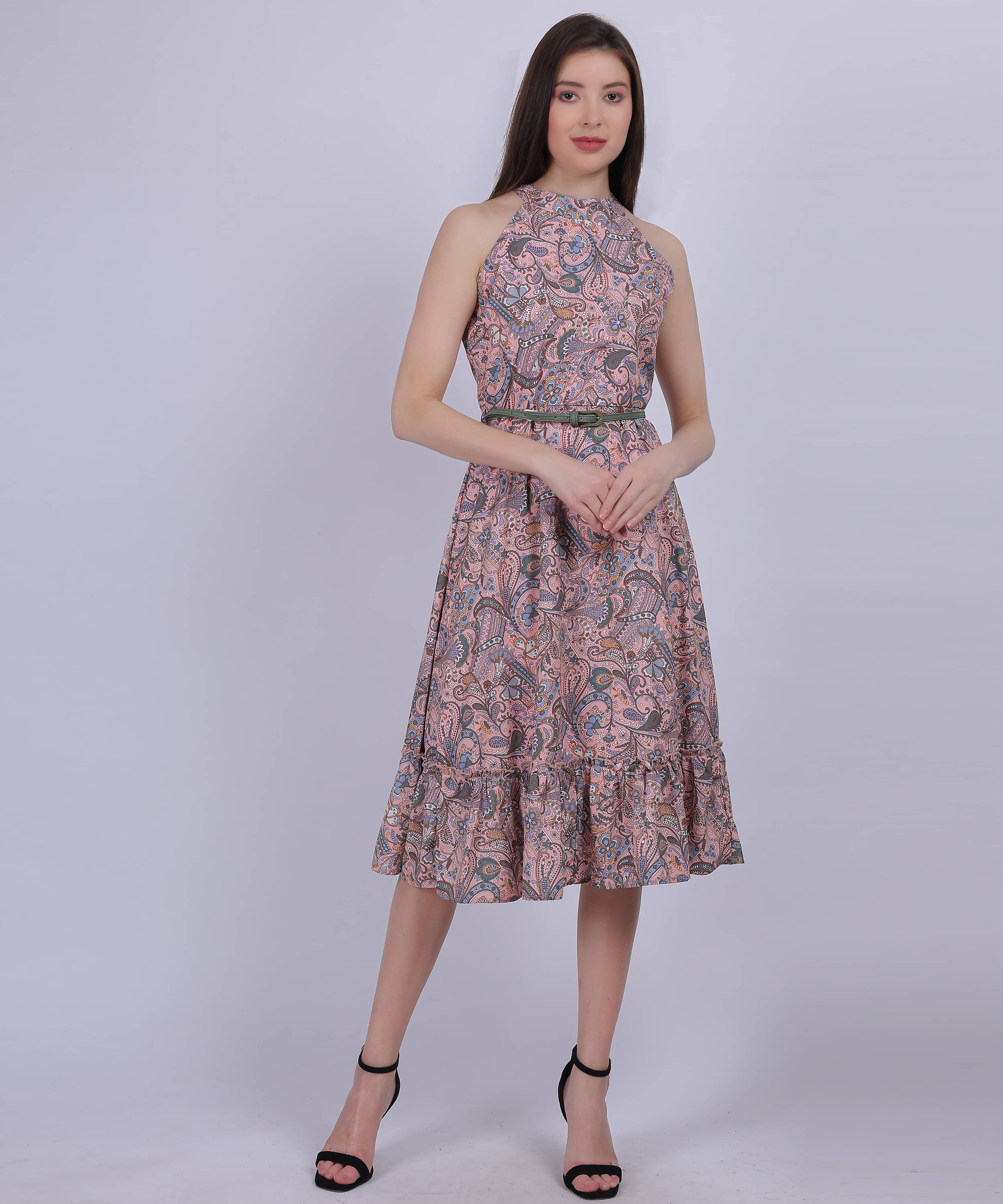 aumbe Polyester Printed Midi Women's Fit & Flare Dress - Pink ( Pack of 1 ) aumbe Polyester Printed Midi Women's Fit & Flare Dress - Pink ( Pack of 1 )