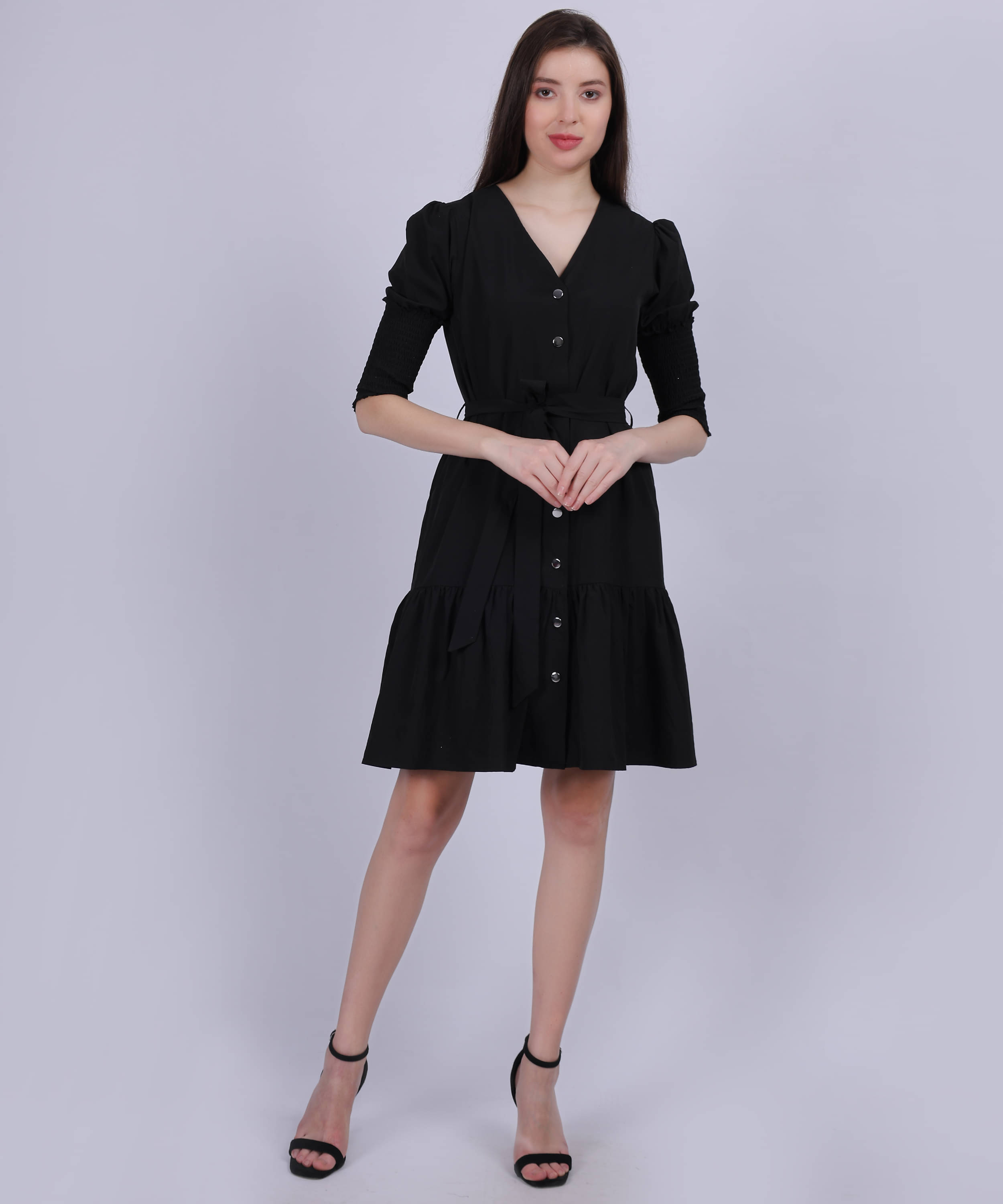     			aumbe Women Polyester Solid Fit & Flare Dress ( Black )