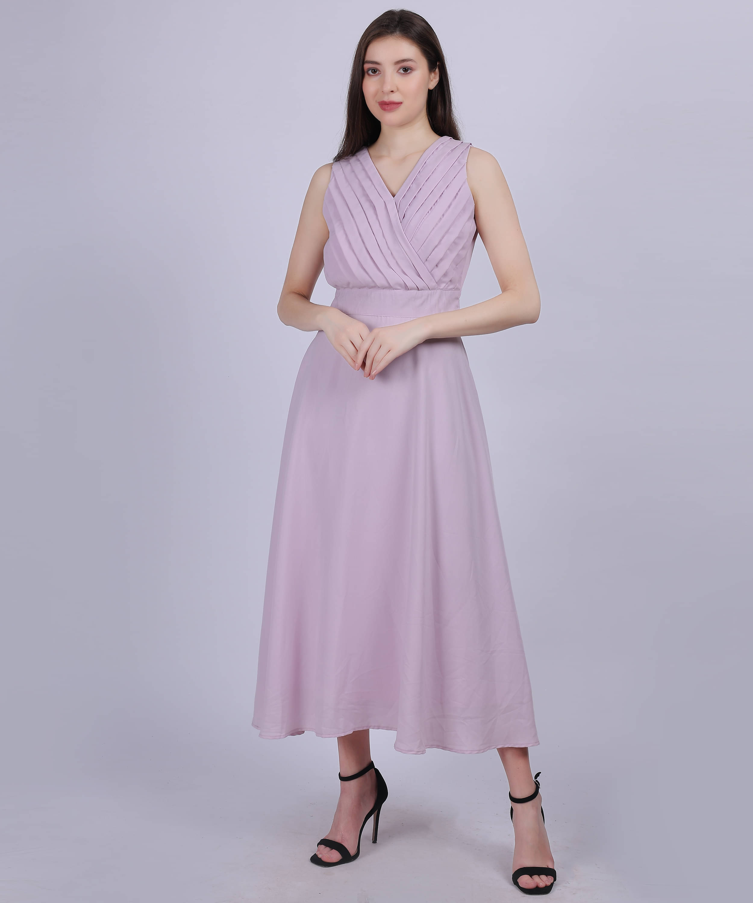 aumbe Women Polyester Solid Fit & Flare Dress ( Purple ) aumbe Women Polyester Solid Fit & Flare Dress ( Purple )