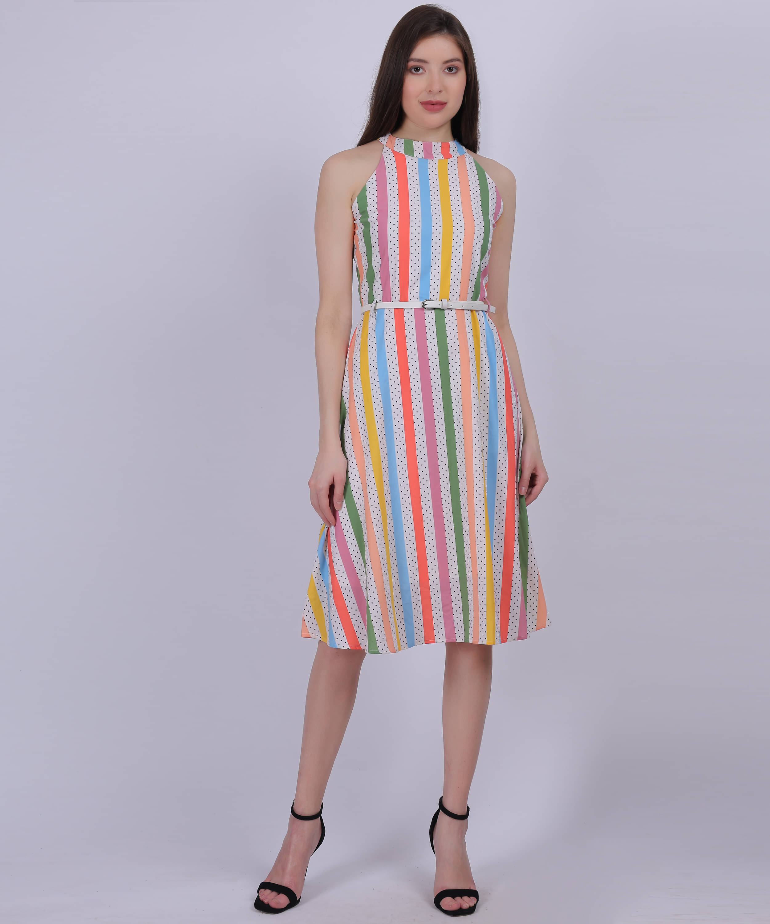     			aumbe Polyester Striped Midi Women's A-line Dress - Multi Color ( Pack of 1 )