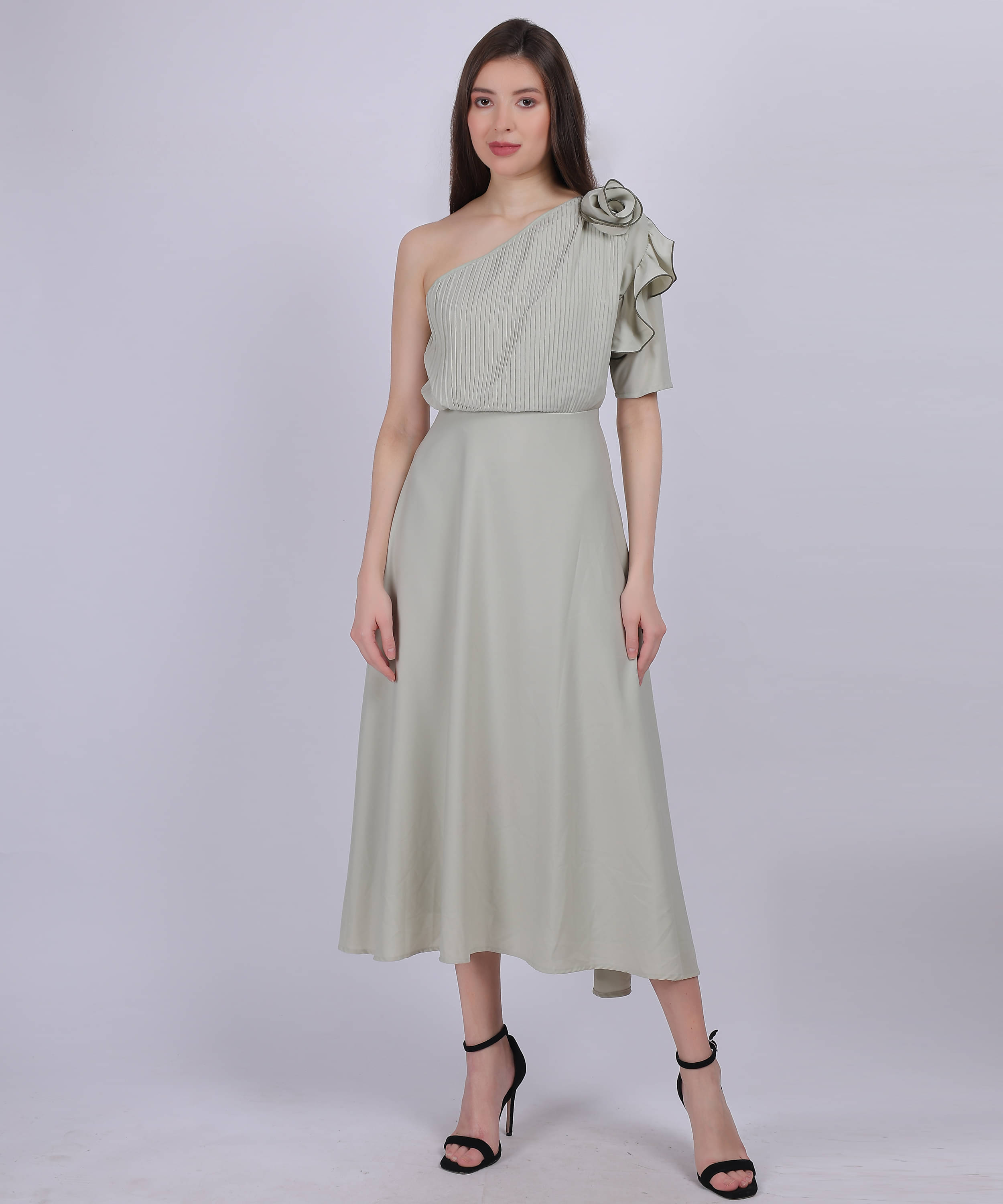     			aumbe Polyester Striped Midi Women's Fit & Flare Dress - Mint Green ( Pack of 1 )