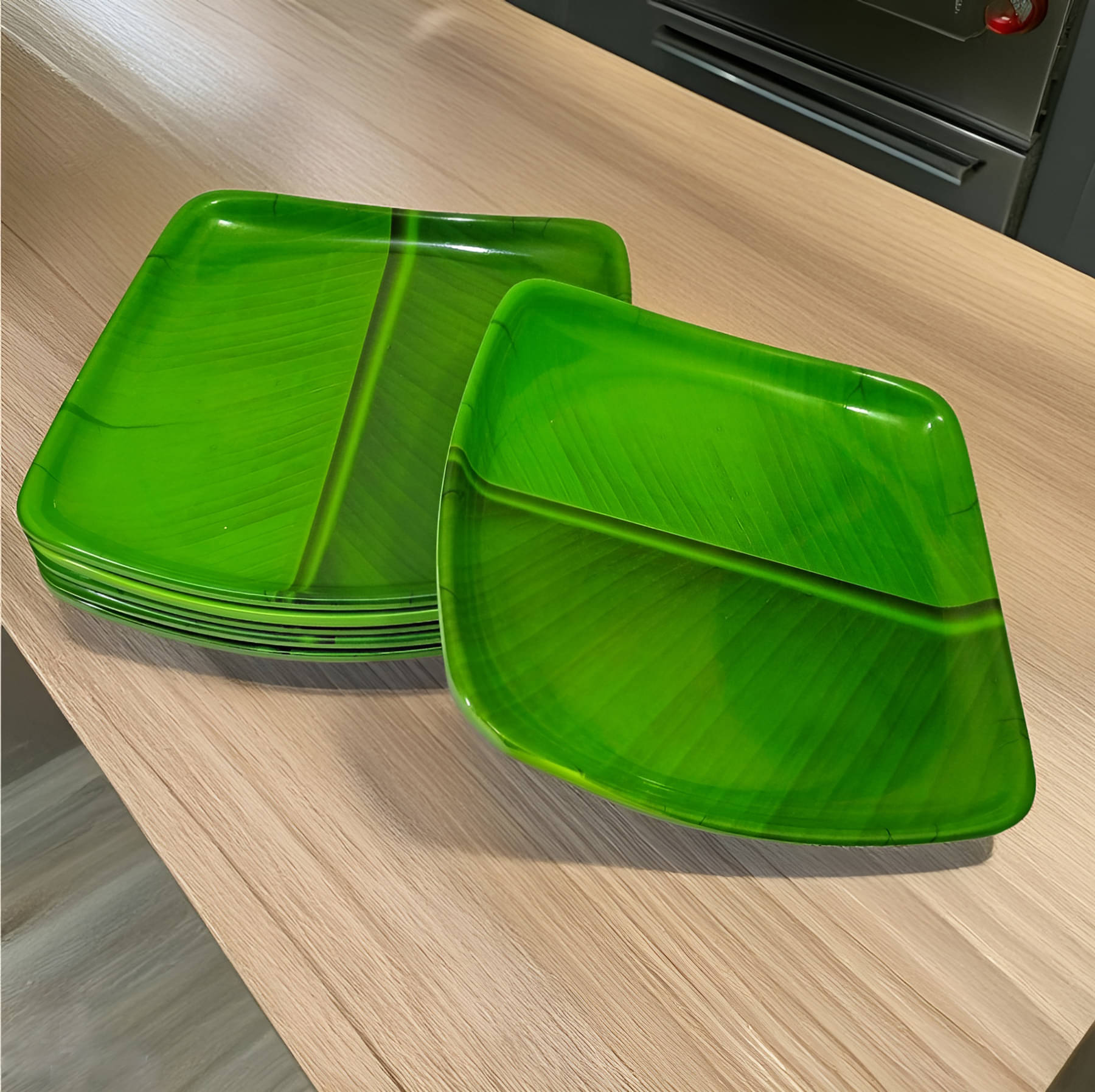 kitchrox 6 Pcs Melamine Dark Green Half Plate kitchrox 6 Pcs Melamine Dark Green Half Plate