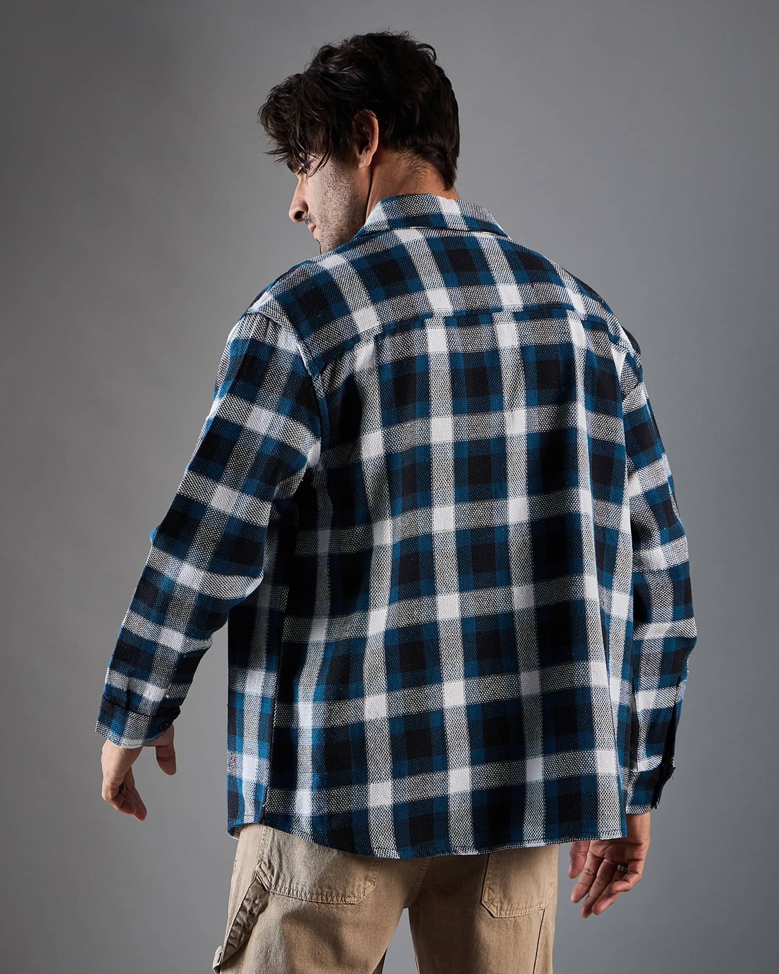Chimpaaanzee Cotton Blend Oversized Fit Checks Full Sleeves Men's Casual Shirt - White ( Pack of 1 ) - Image 4