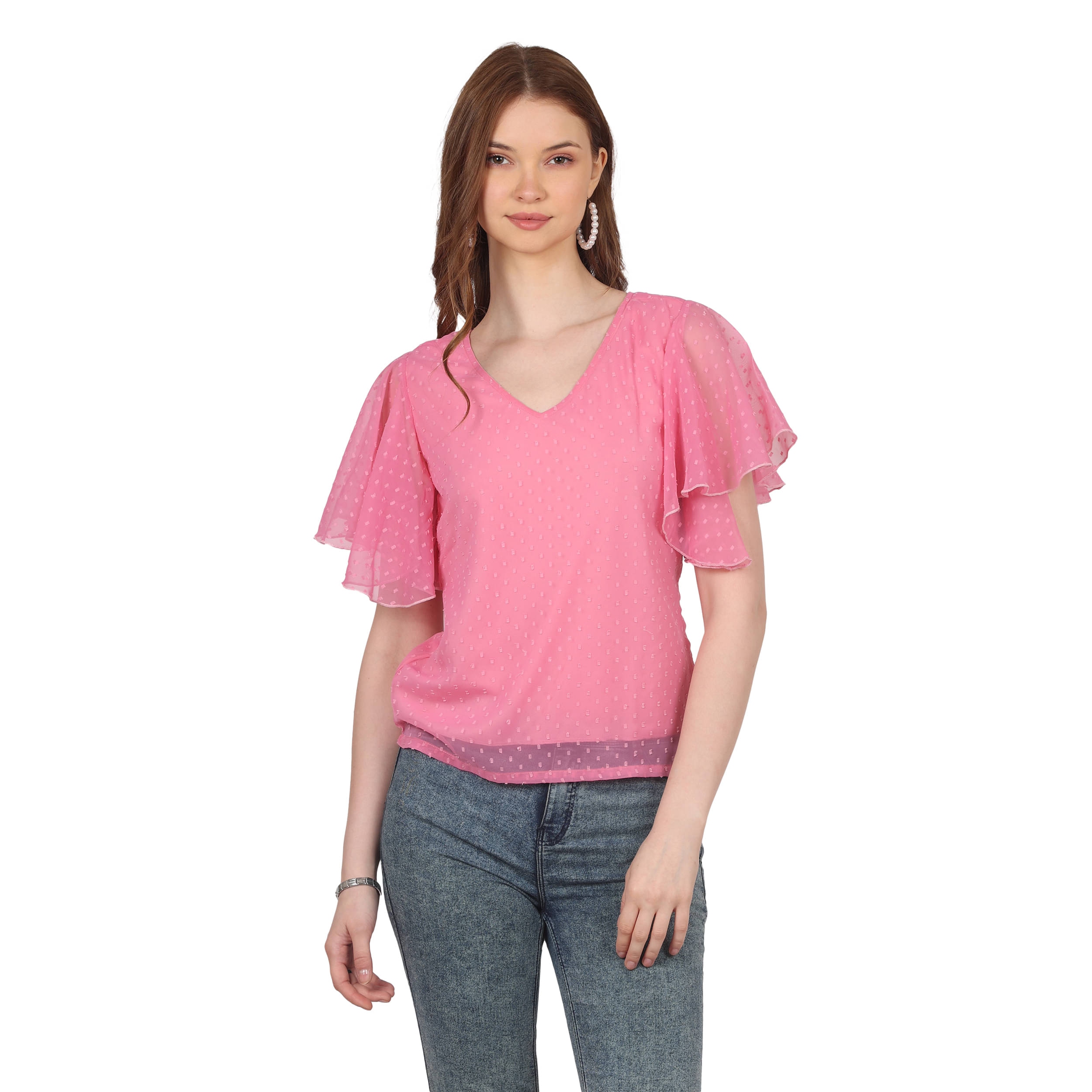    			FASHJONS 360 Women's Georgette Regular Top ( Pink )