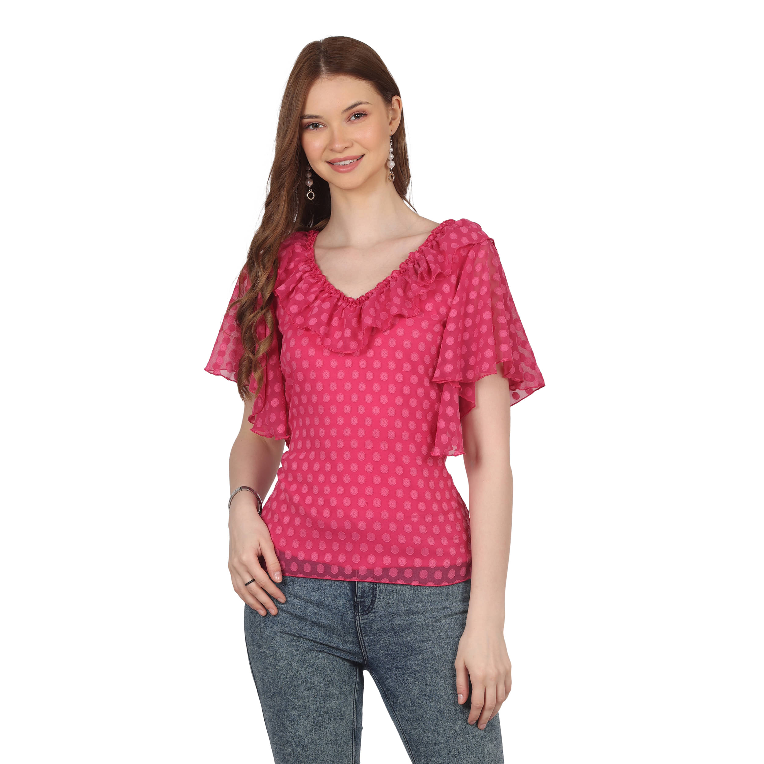     			FASHJONS 360 Women's Georgette Regular Top ( Pink )