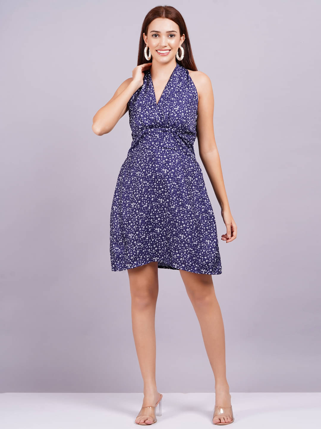HIGHLIGHT FASHION EXPORT Women Crepe Printed Fit & Flare Dress ( Blue )     			HIGHLIGHT FASHION EXPORT Women Crepe Printed Fit & Flare Dress ( Blue )