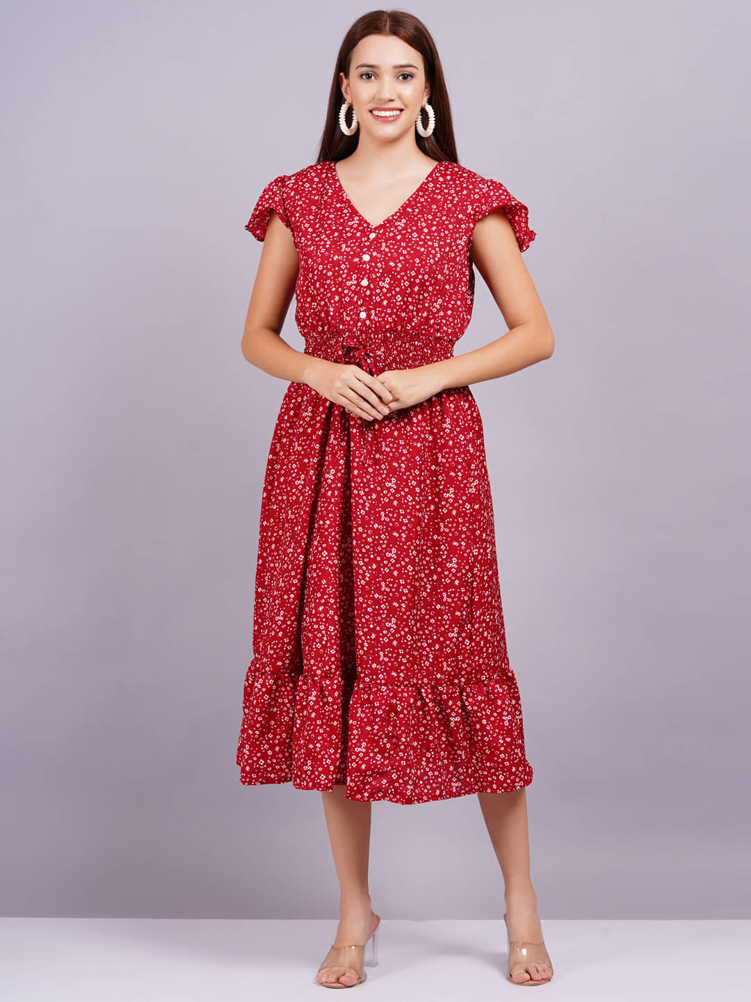 HIGHLIGHT FASHION EXPORT Women Crepe Printed Fit & Flare Dress ( Red ) HIGHLIGHT FASHION EXPORT Women Crepe Printed Fit & Flare Dress ( Red )